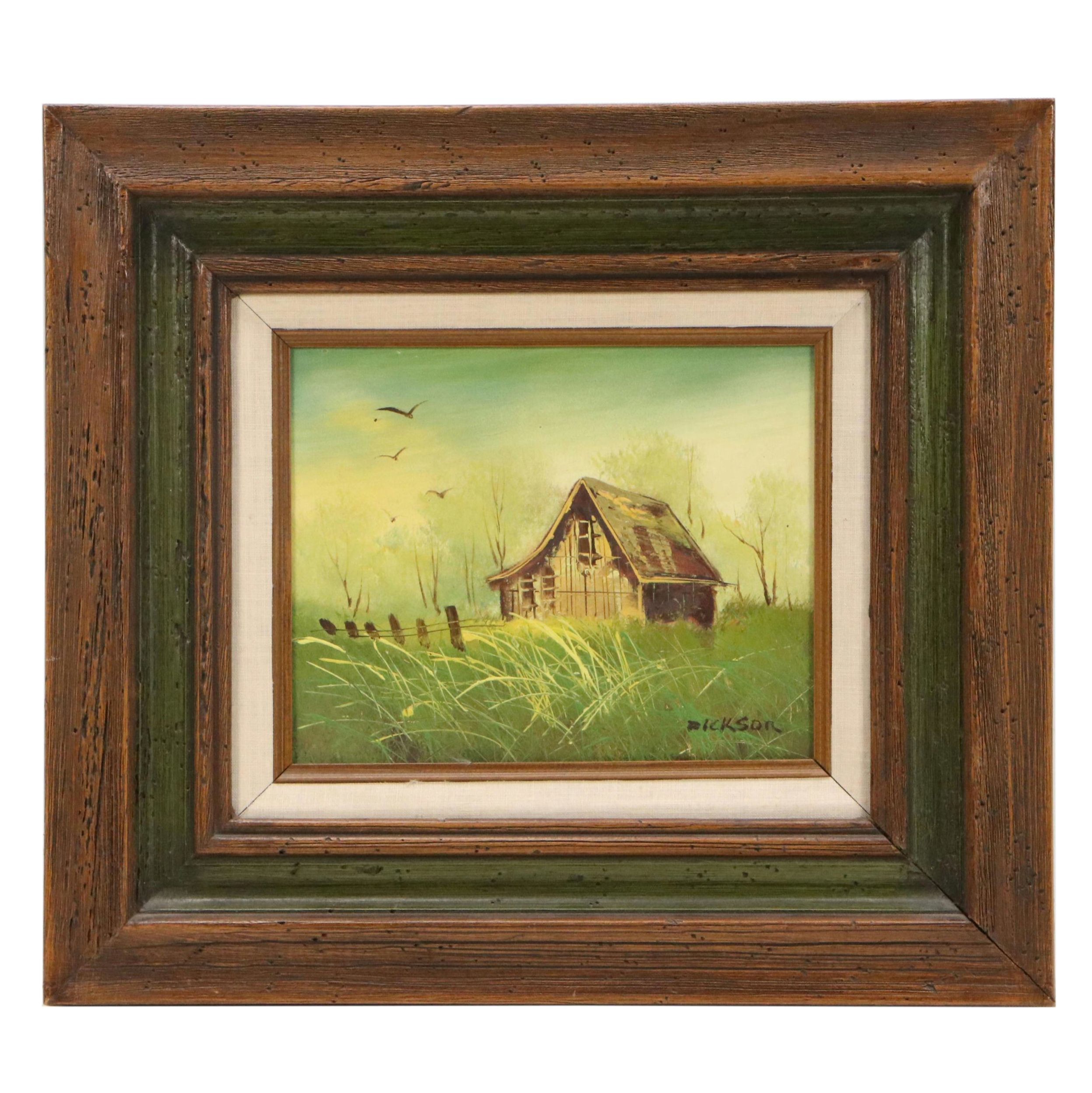Rural Landscape Oil Painting of Shack, Late 20th Century