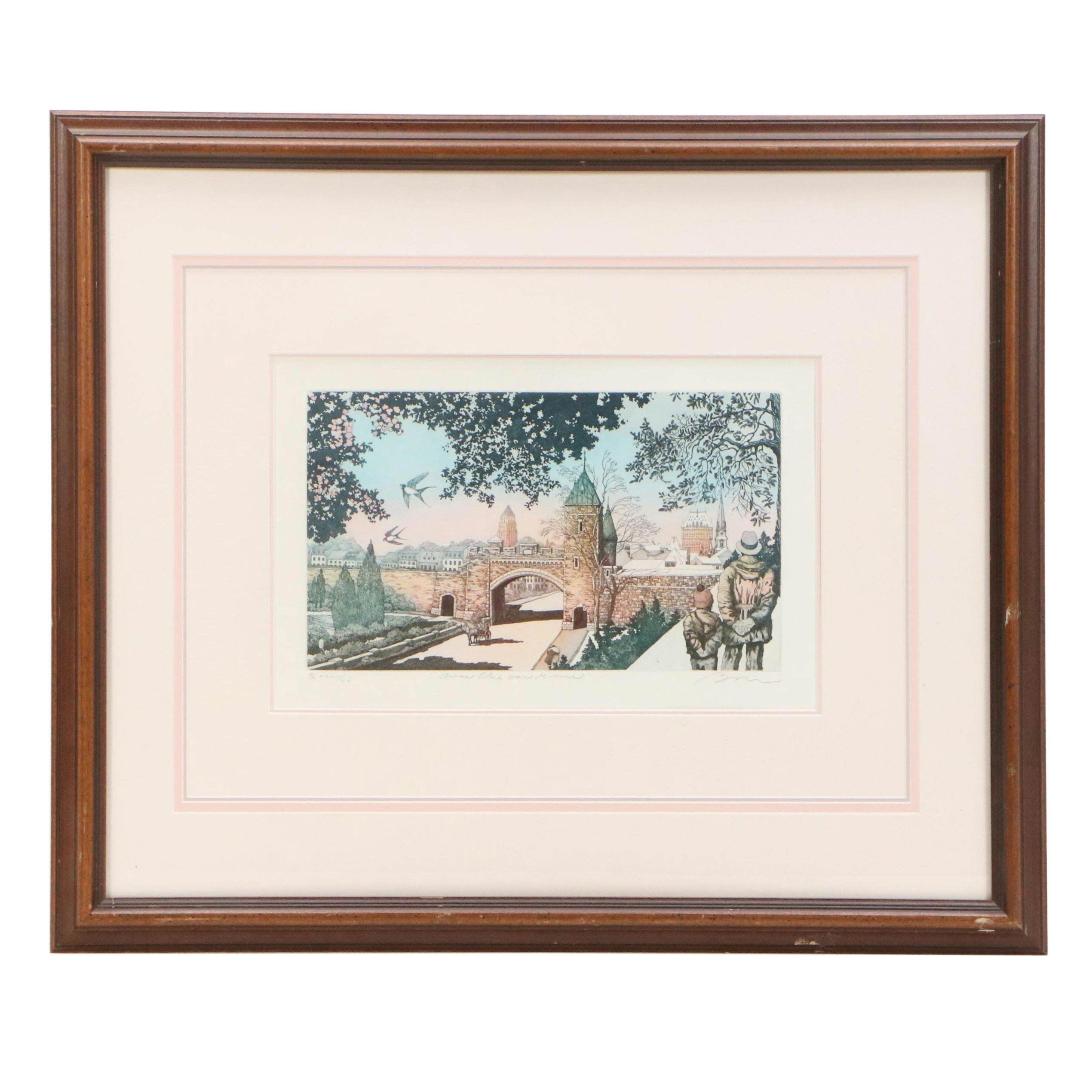 Etching with Aquatint of Figures Outside European Walled City