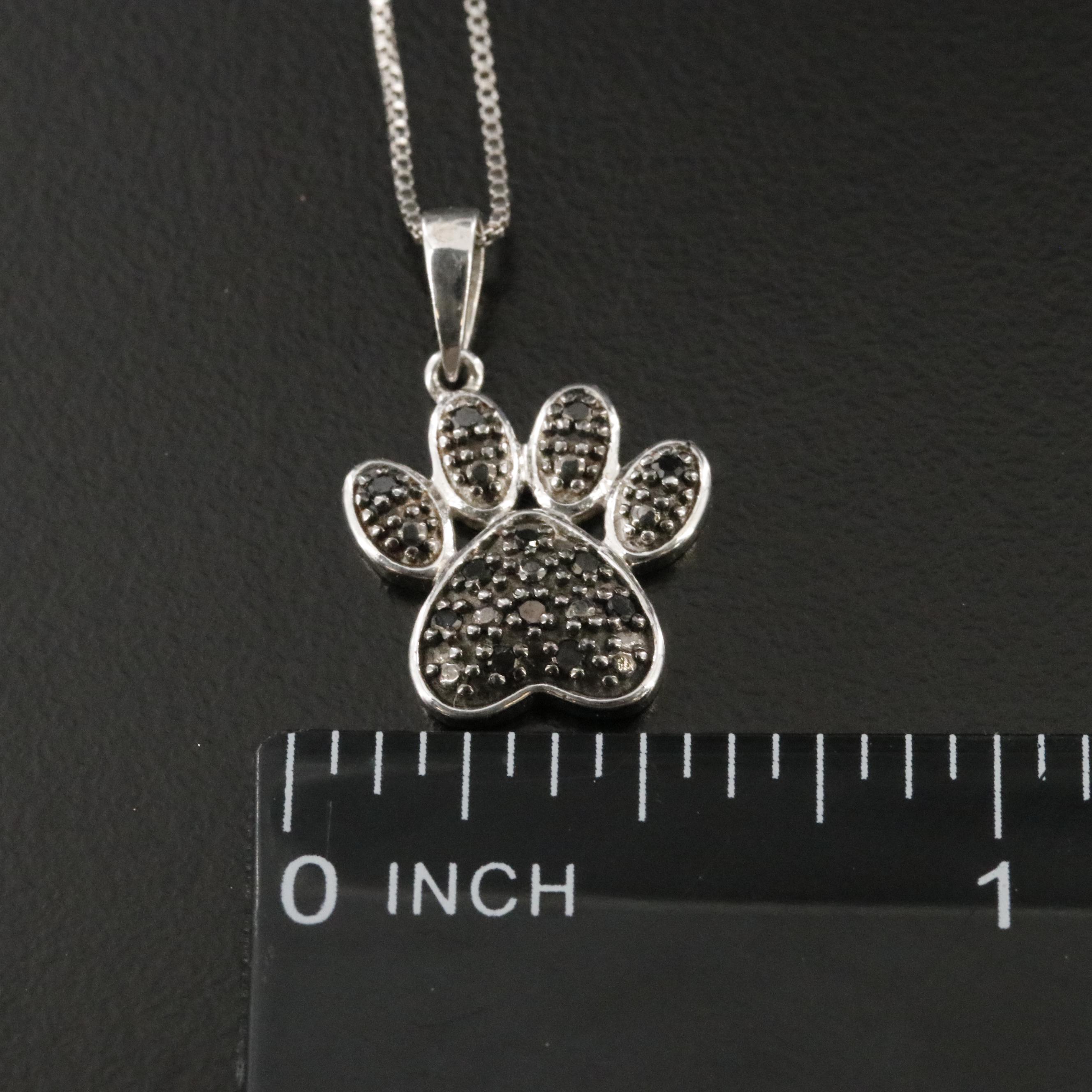 Sterling Fancy Black Diamond Paw Print Necklace