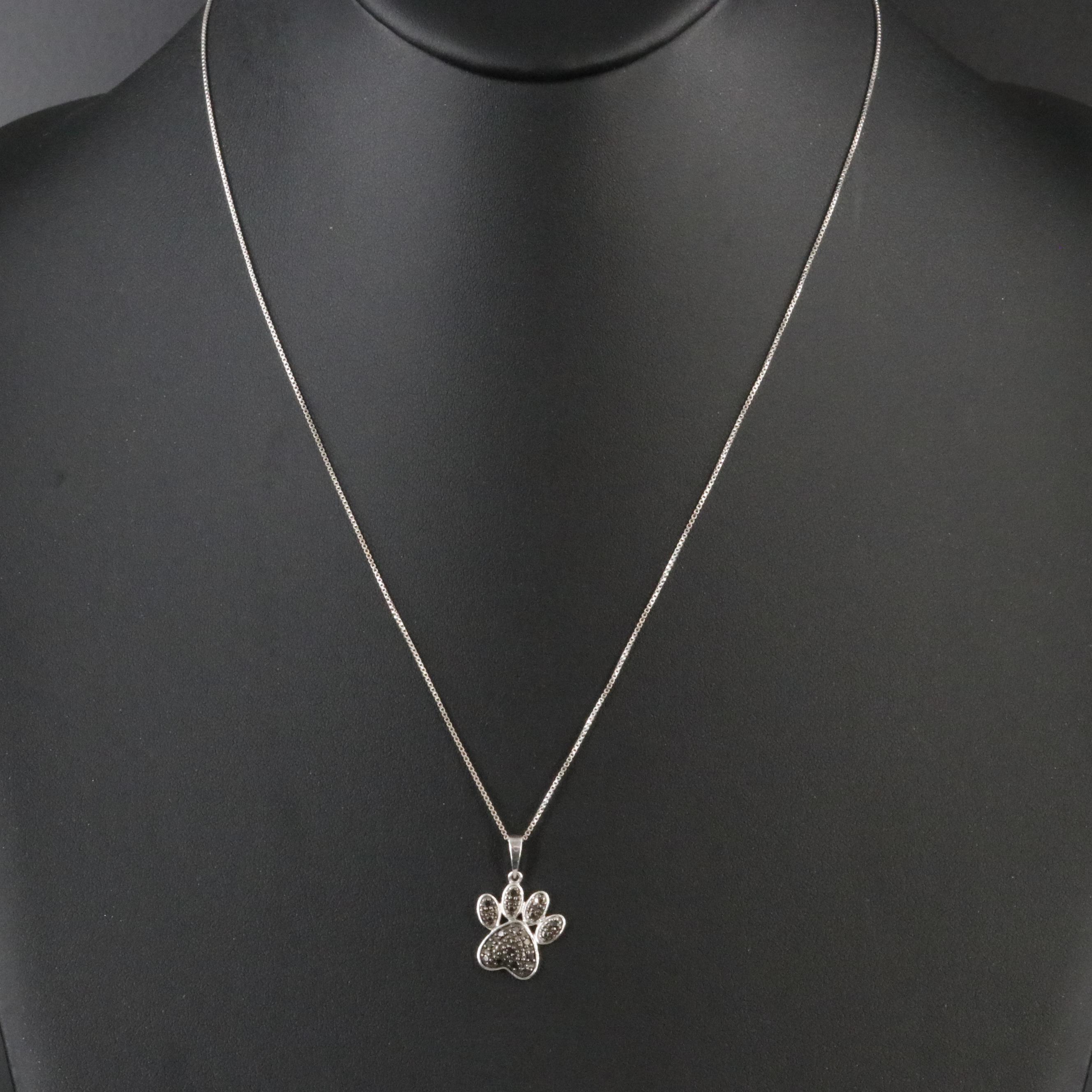 Sterling Fancy Black Diamond Paw Print Necklace