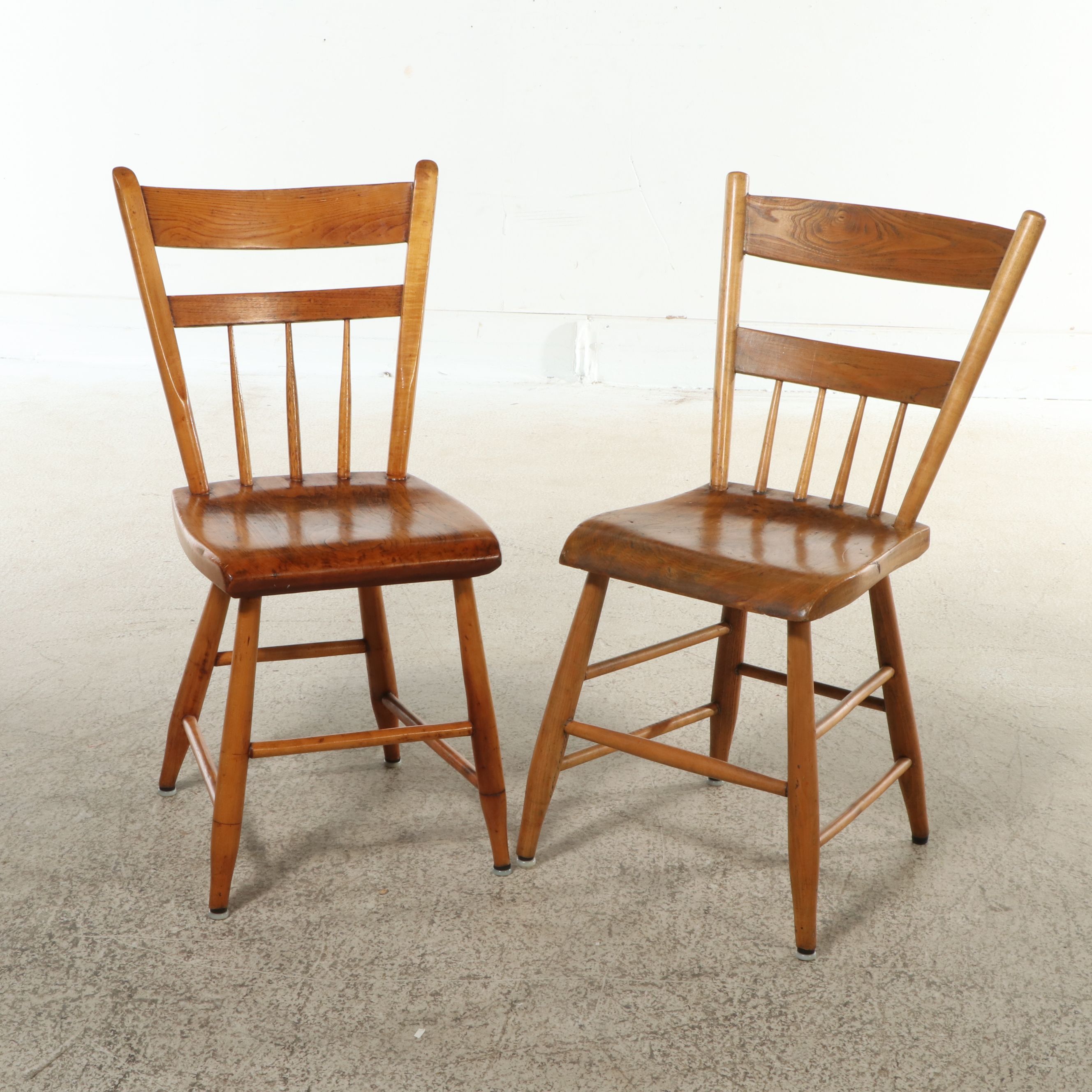 Pair of Primitive Style Oak Side Chairs