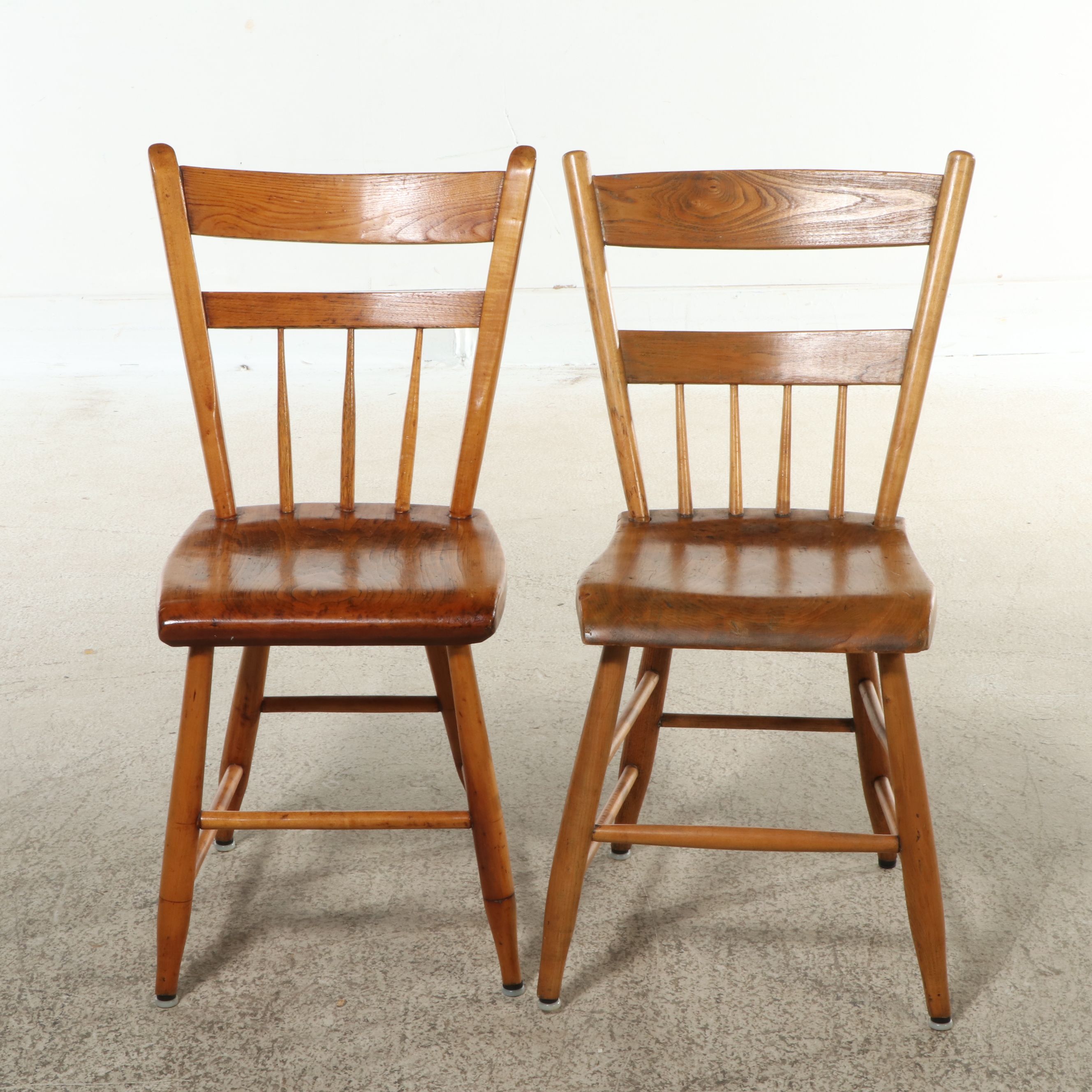 Pair of Primitive Style Oak Side Chairs