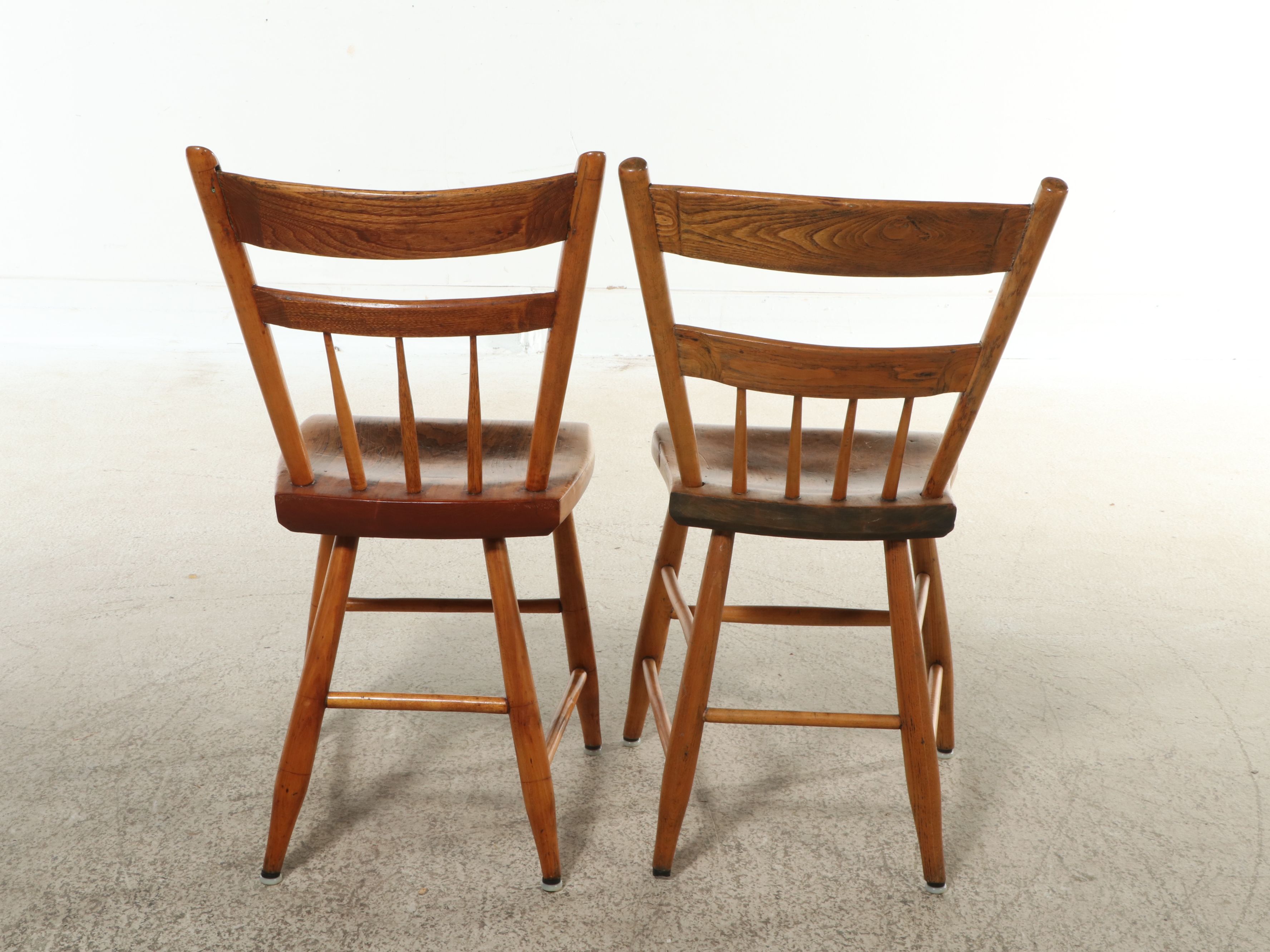 Pair of Primitive Style Oak Side Chairs
