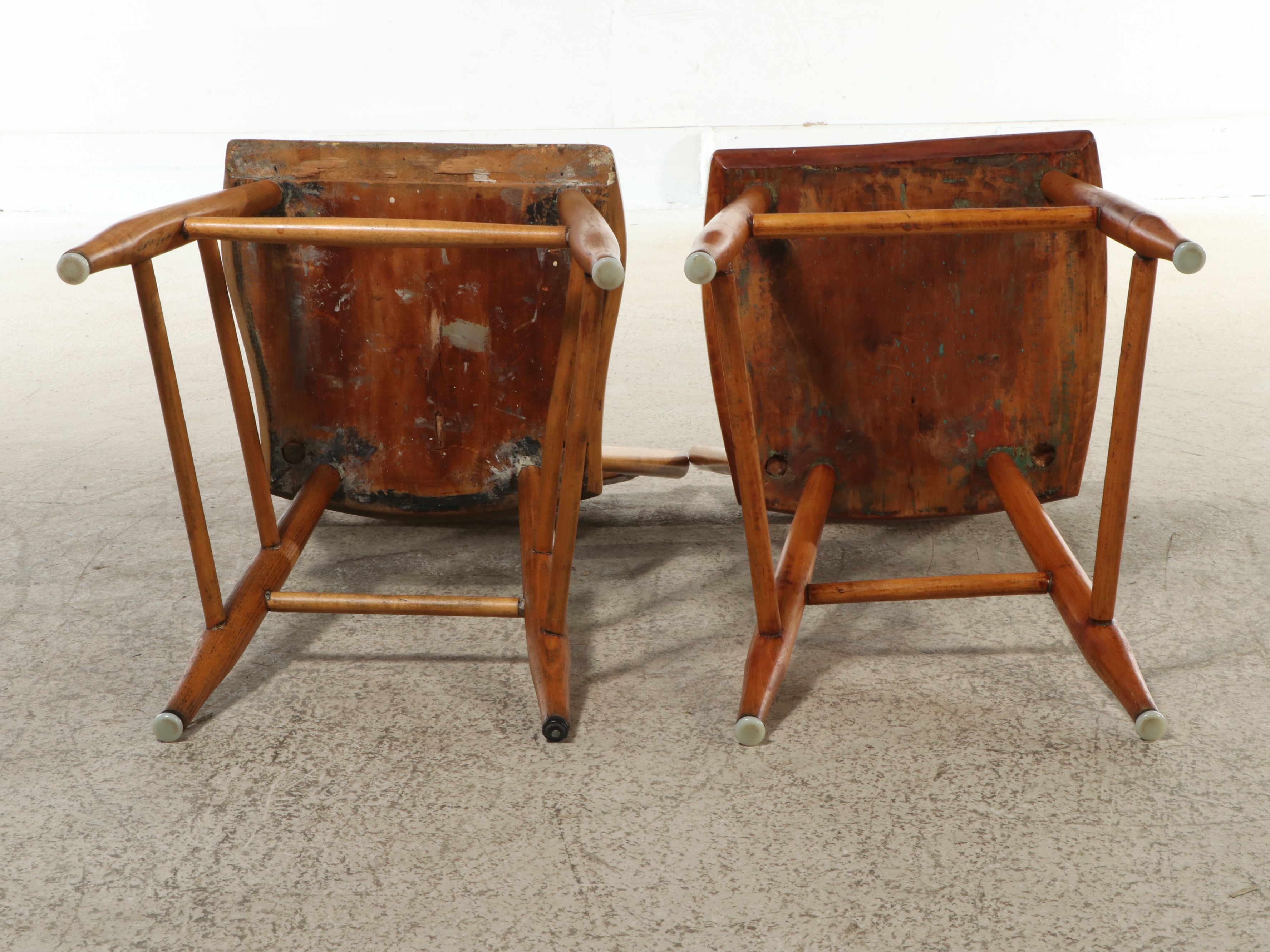 Pair of Primitive Style Oak Side Chairs