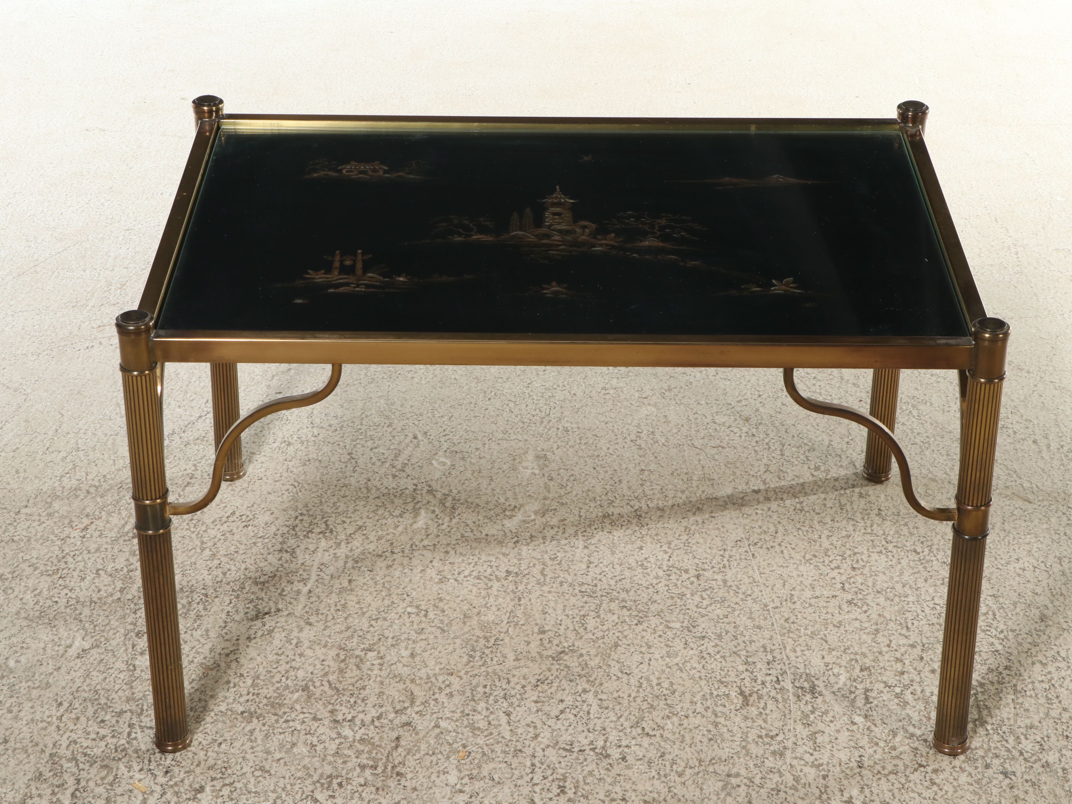 Chinese Style Brass End Table with Glass Top