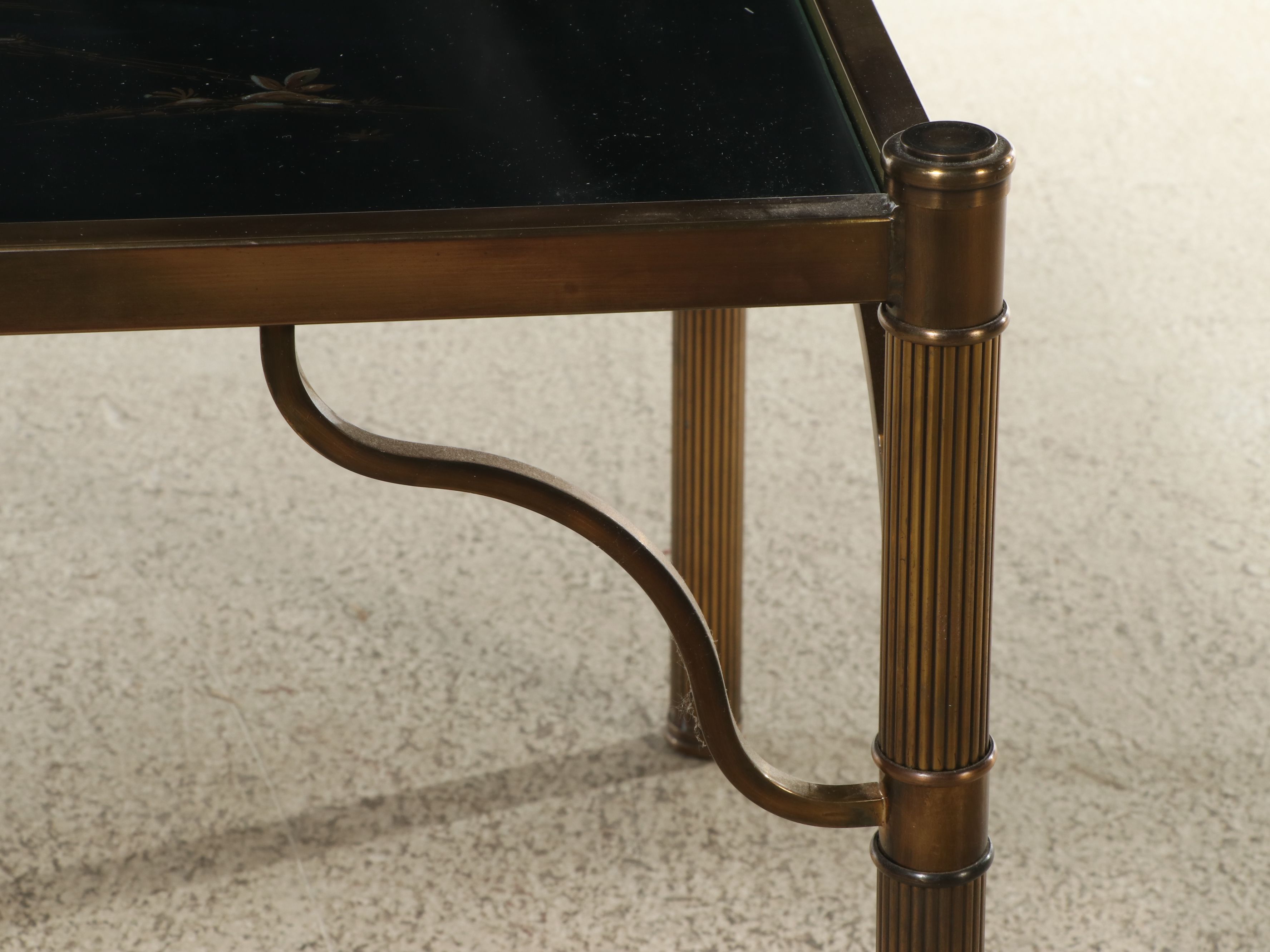 Chinese Style Brass End Table with Glass Top