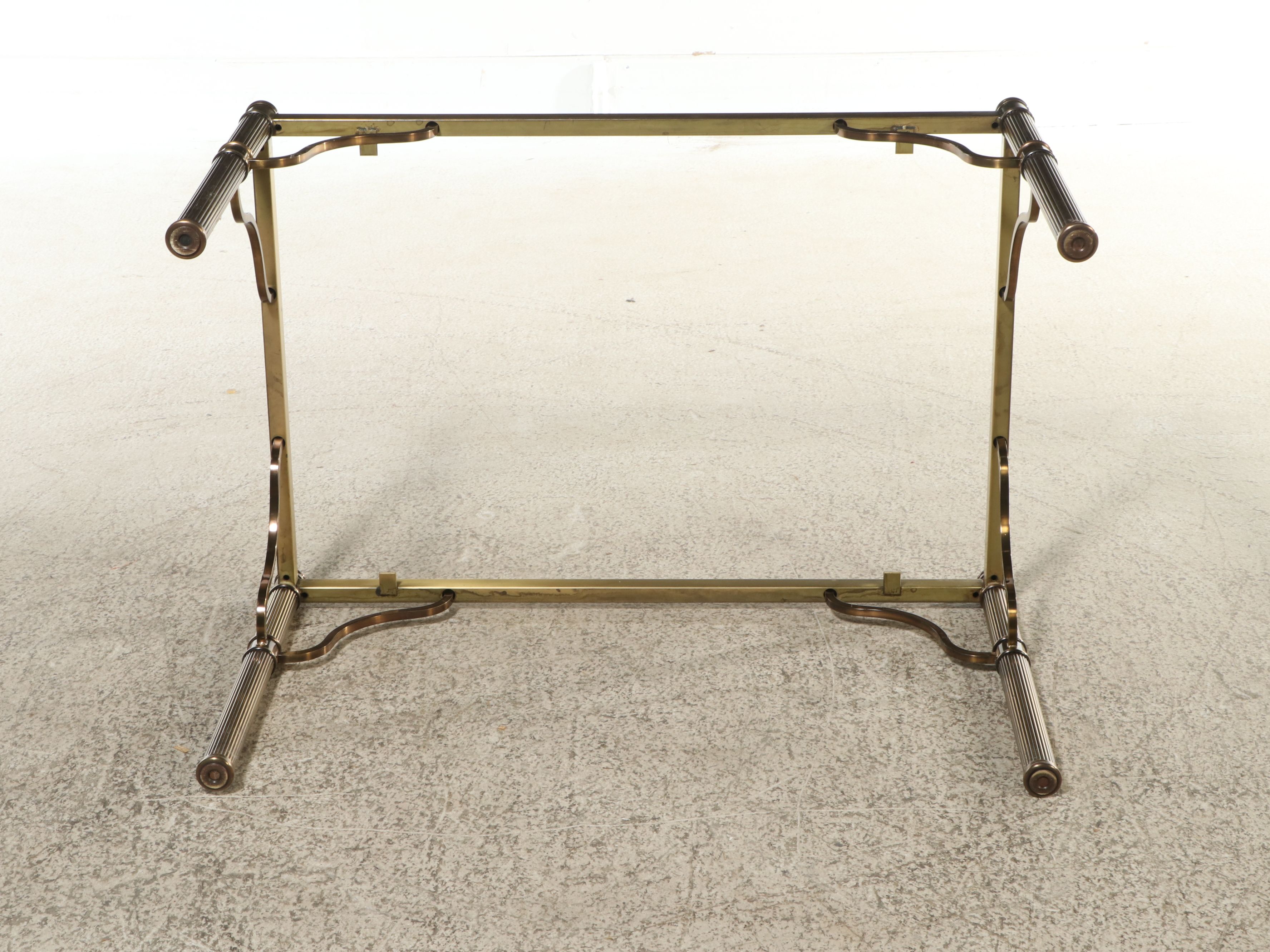 Chinese Style Brass End Table with Glass Top