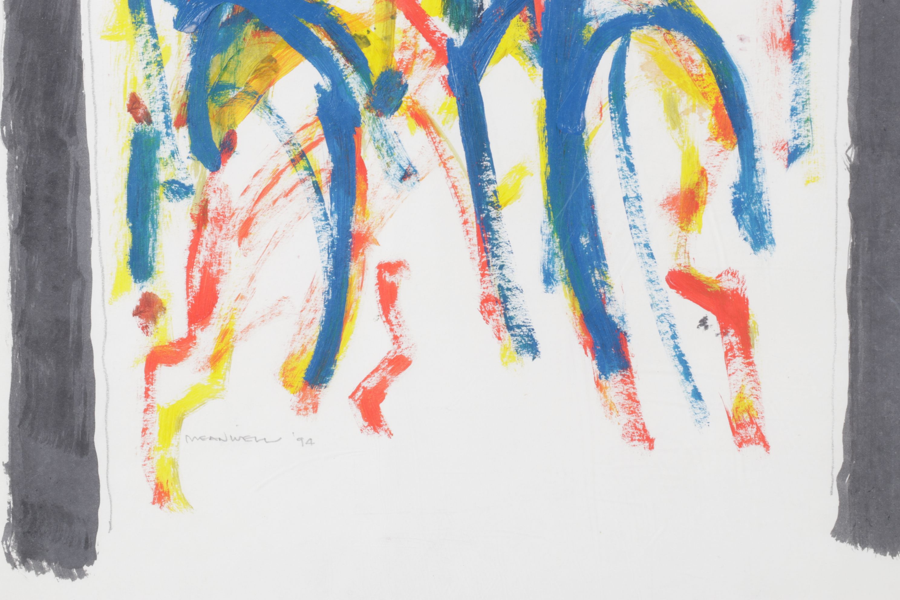 Jack Meanwell Primary Colored Abstract Expressionist Acrylic Painting, 1994