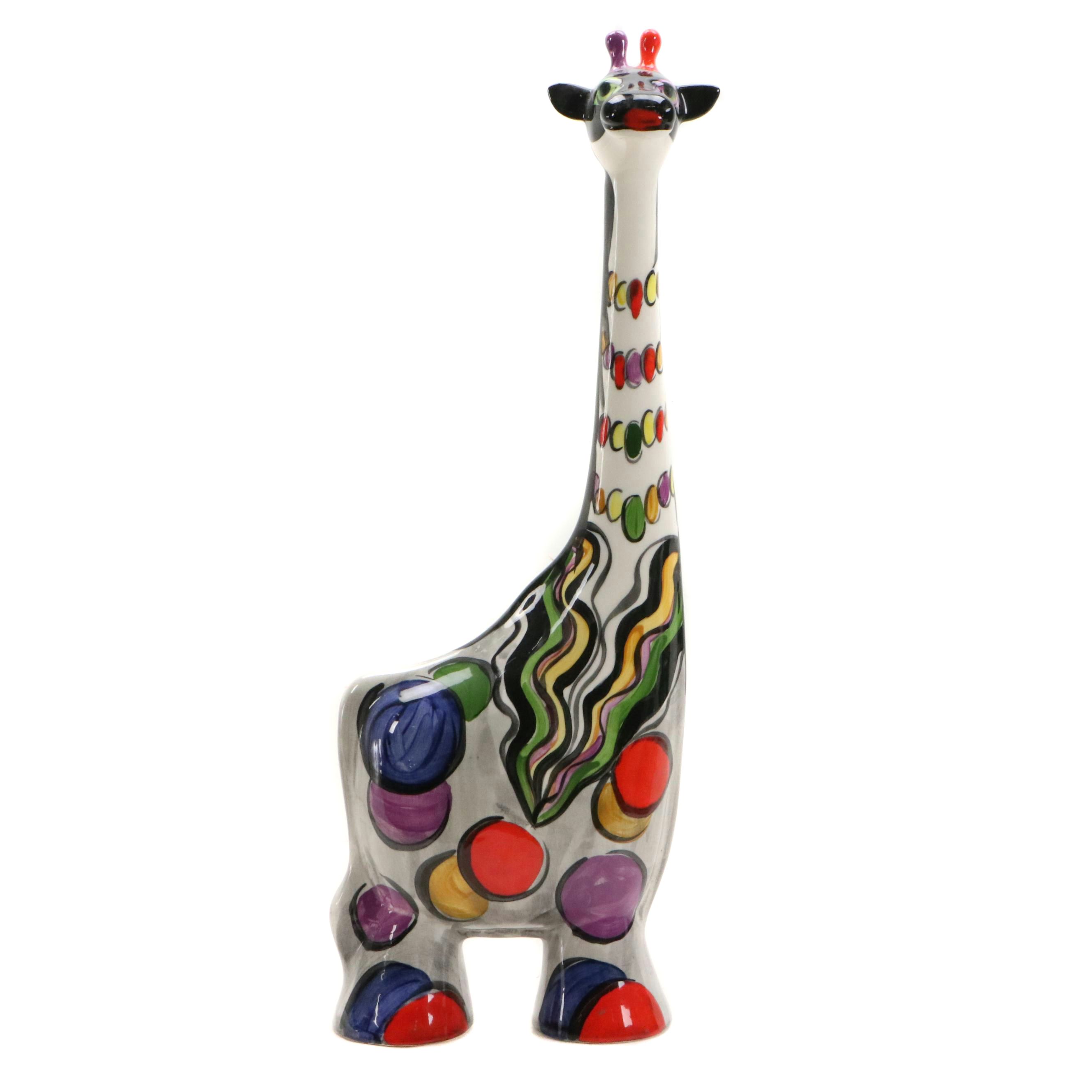 Anatoly Turovsky Hand-Painted Ceramic Giraffes, Late 20th Century