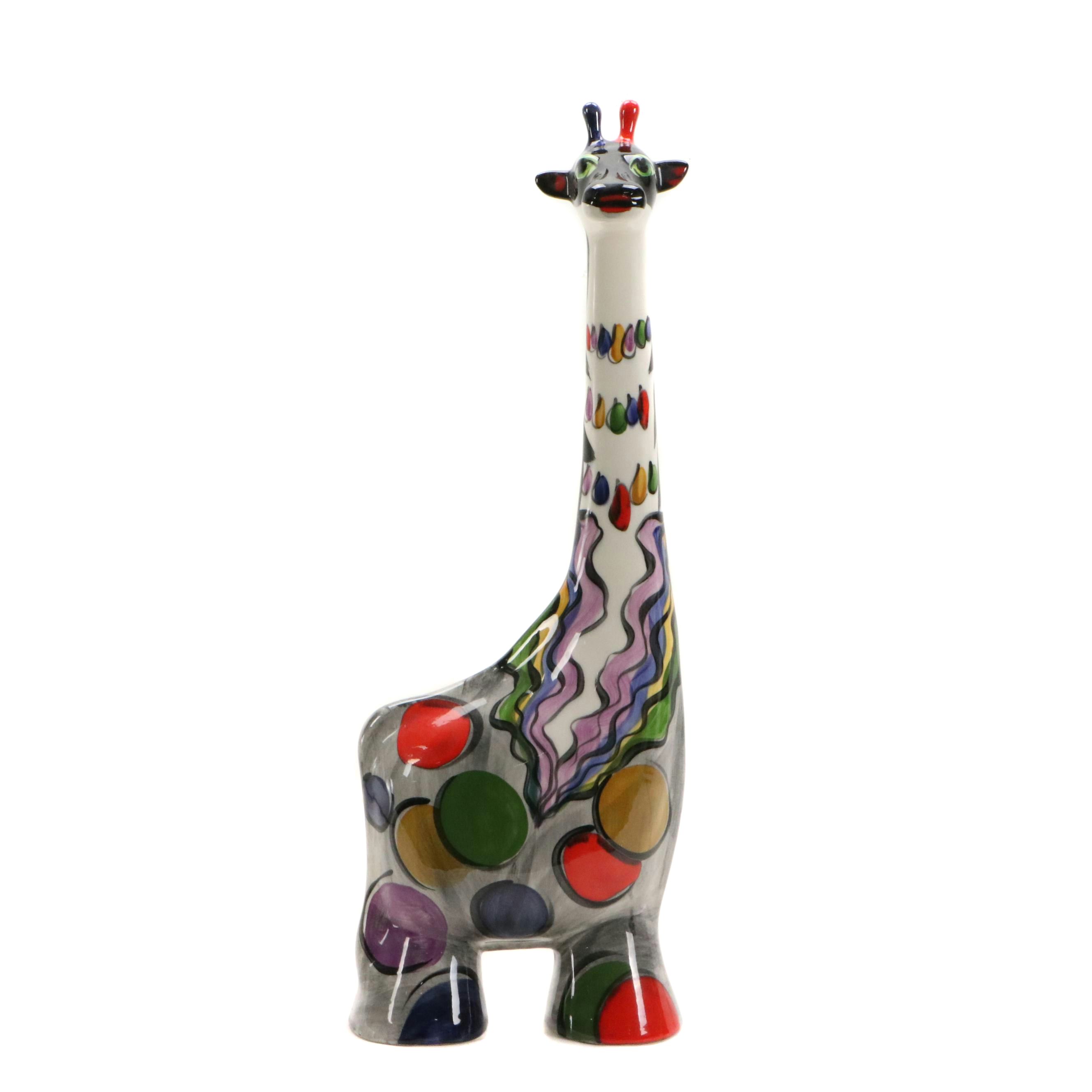 Anatoly Turovsky Hand-Painted Ceramic Giraffes, Late 20th Century
