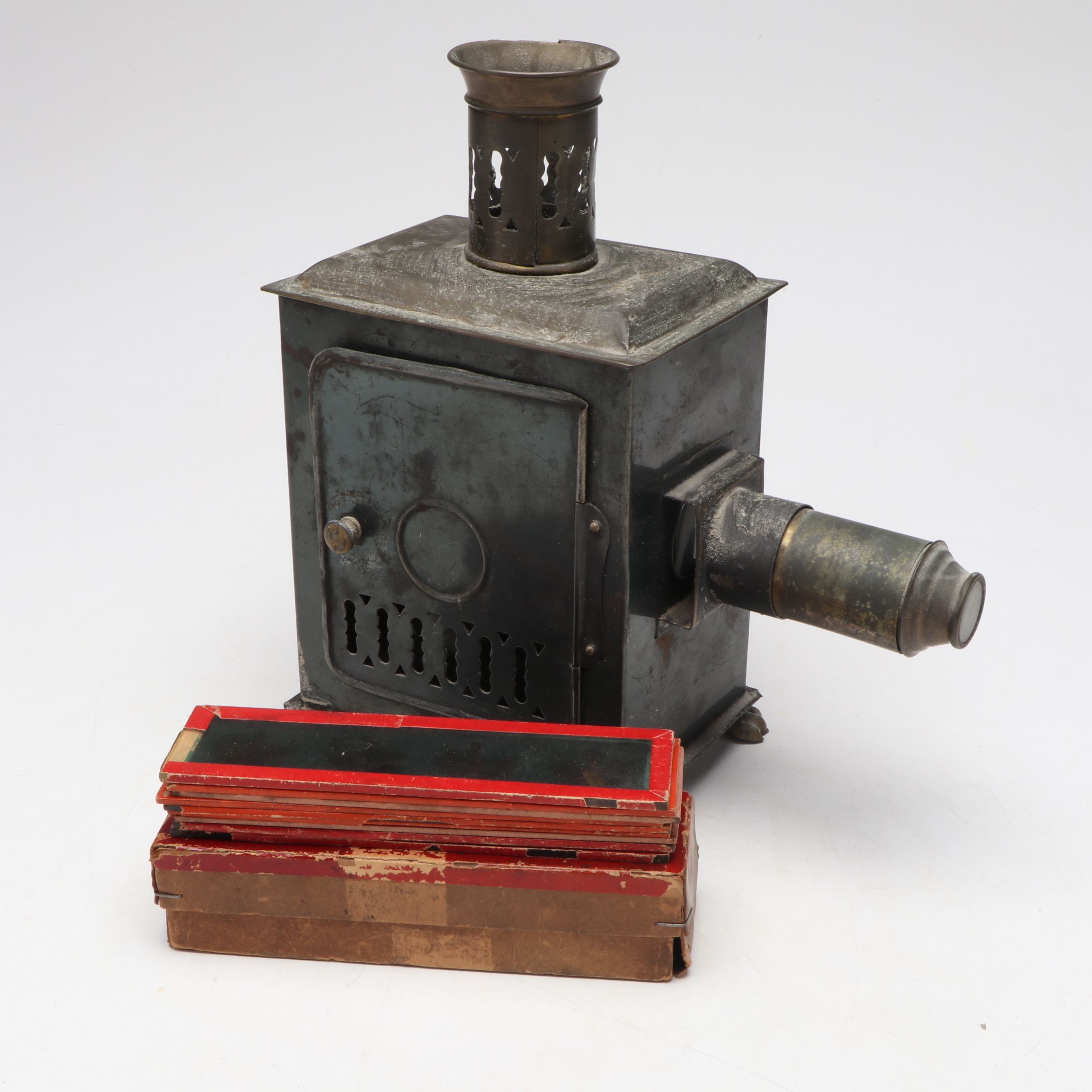 Magic Lantern Slide Projector with Slides, Early 20th Century