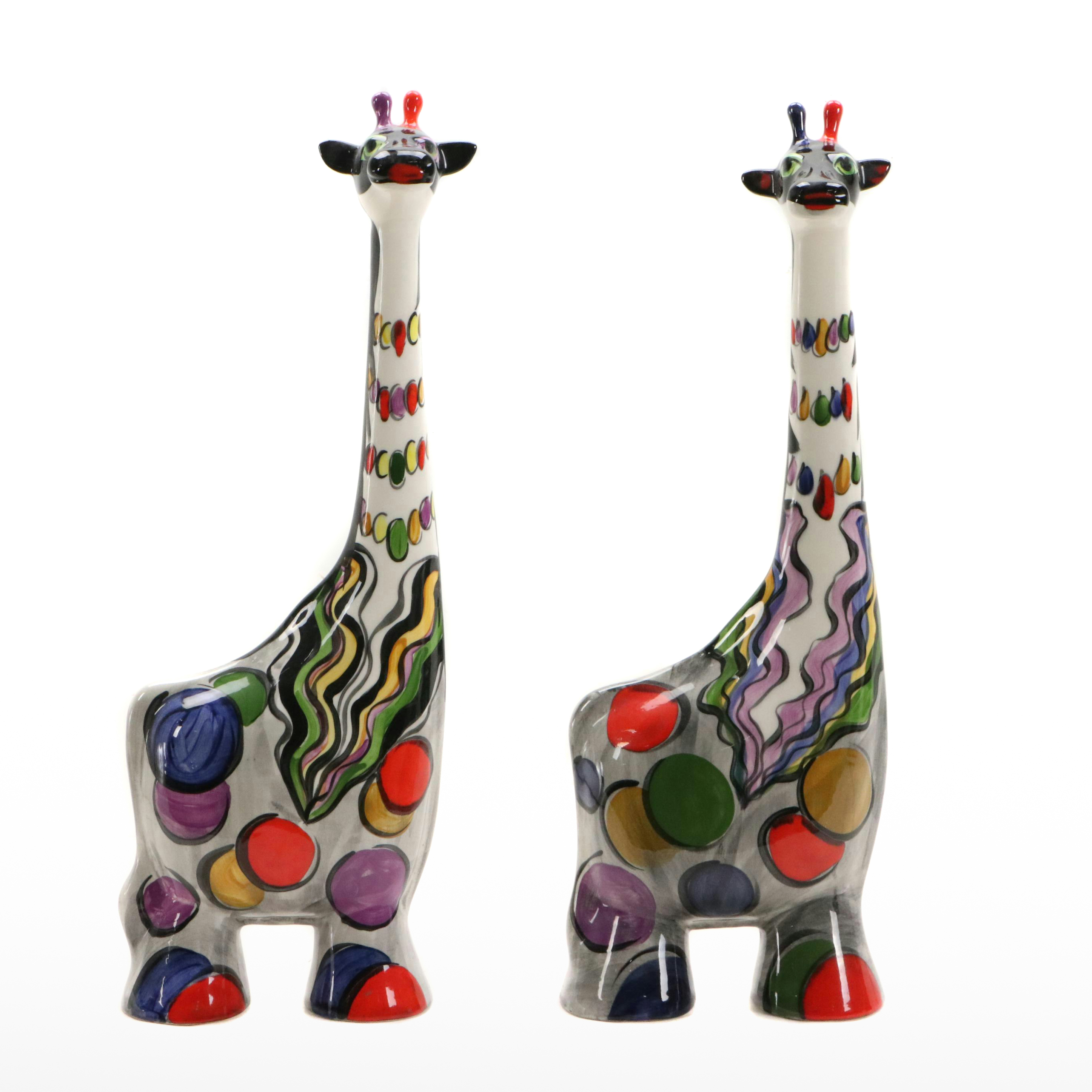 Anatoly Turovsky Hand-Painted Ceramic Giraffes, Late 20th Century