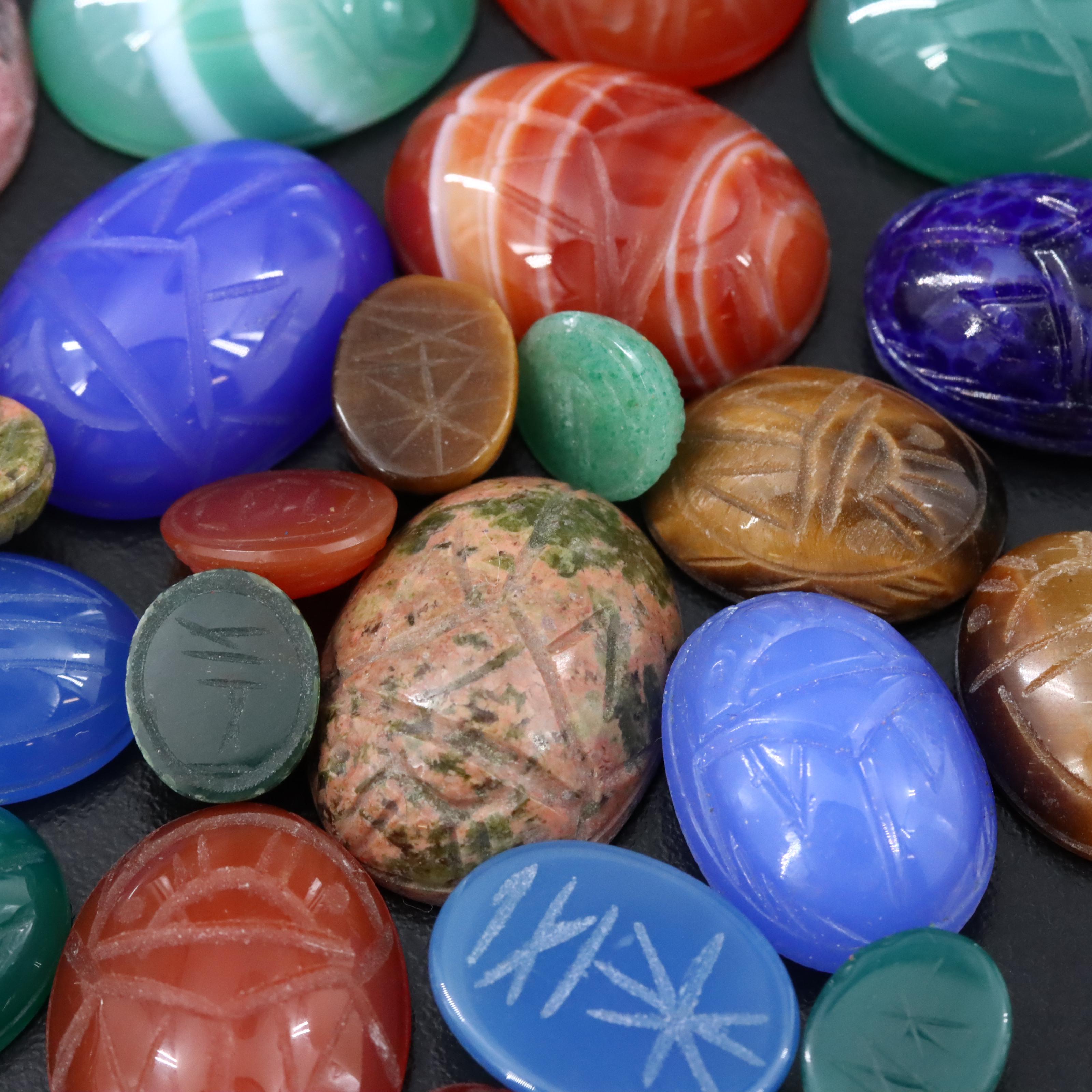 Mixed Gemstone Scarabs with Agate, Chalcedony, and Carnelian