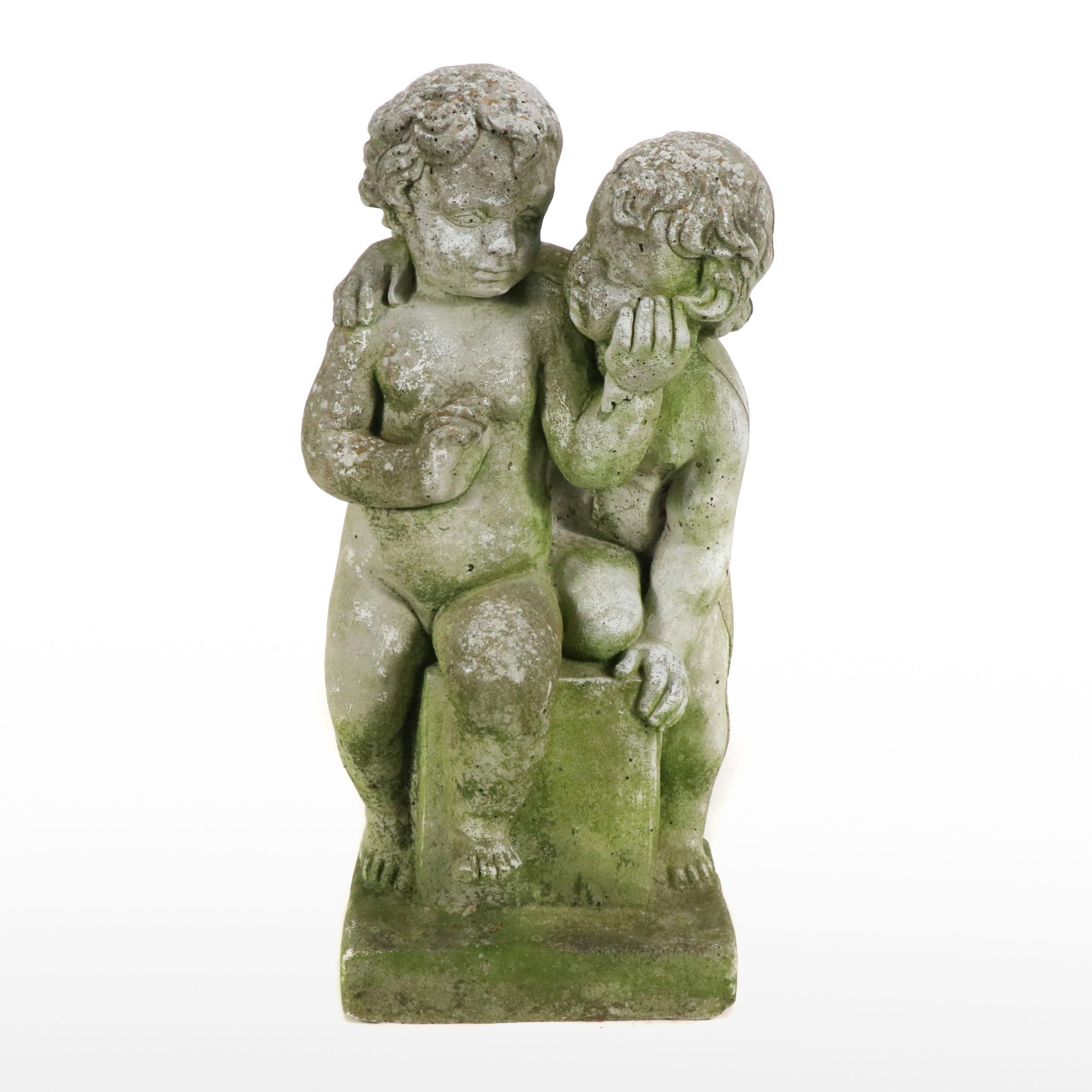 Neoclassical Style Twin Cherubs Concrete Garden Statue