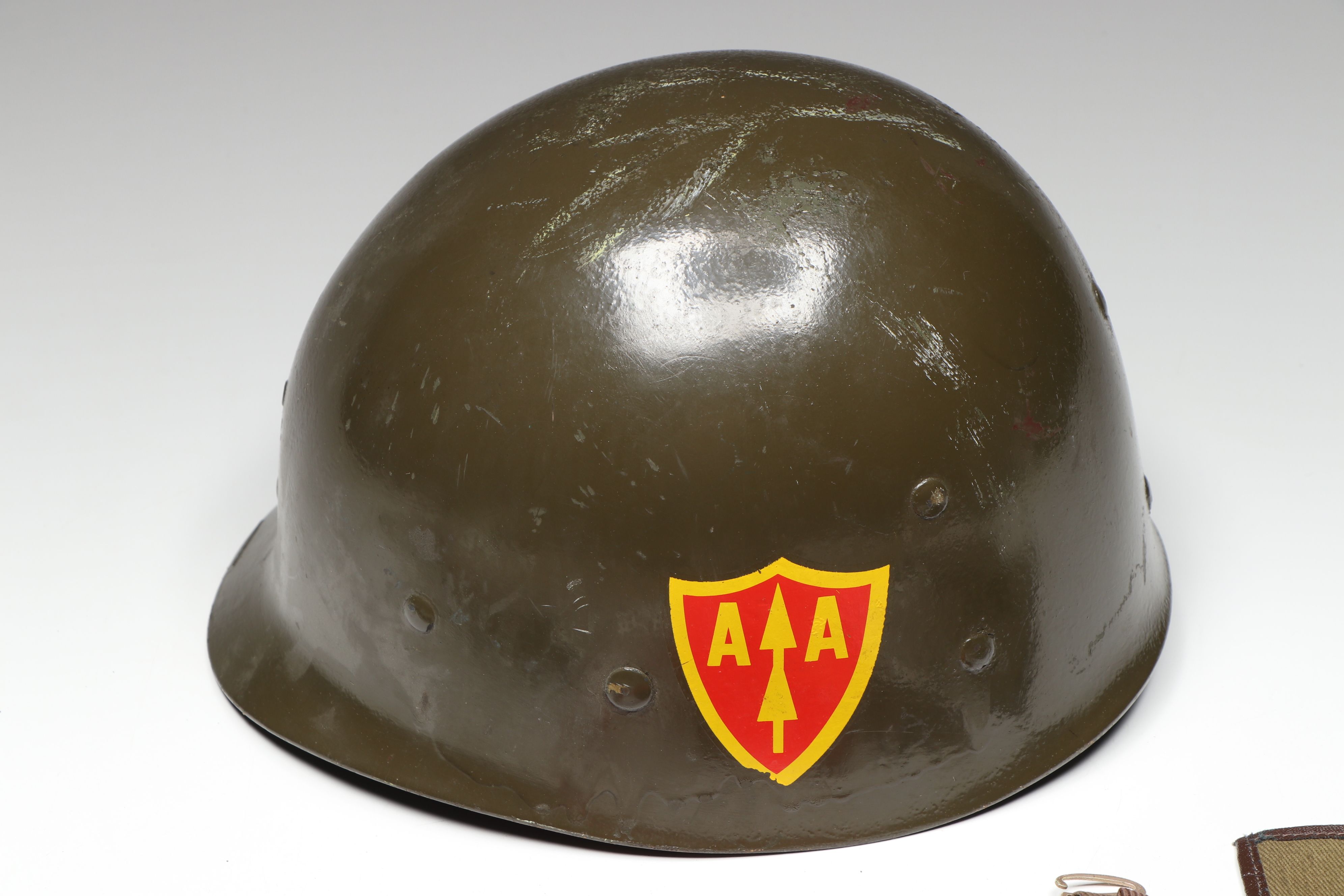 World War II Anti-Aircraft Command M1 Helmet Liner with Patches and More