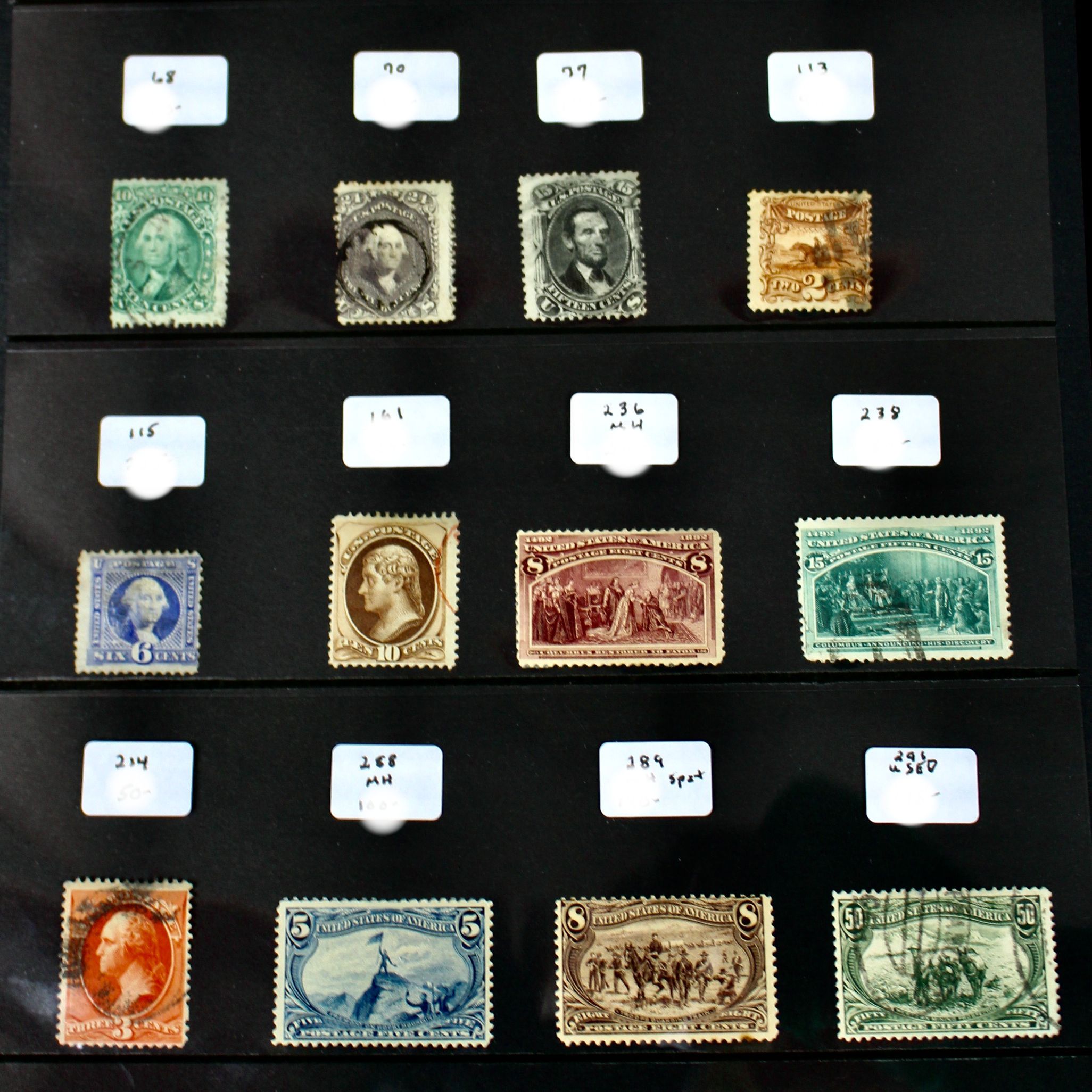 Sixteen Early U.S. Postage Stamps