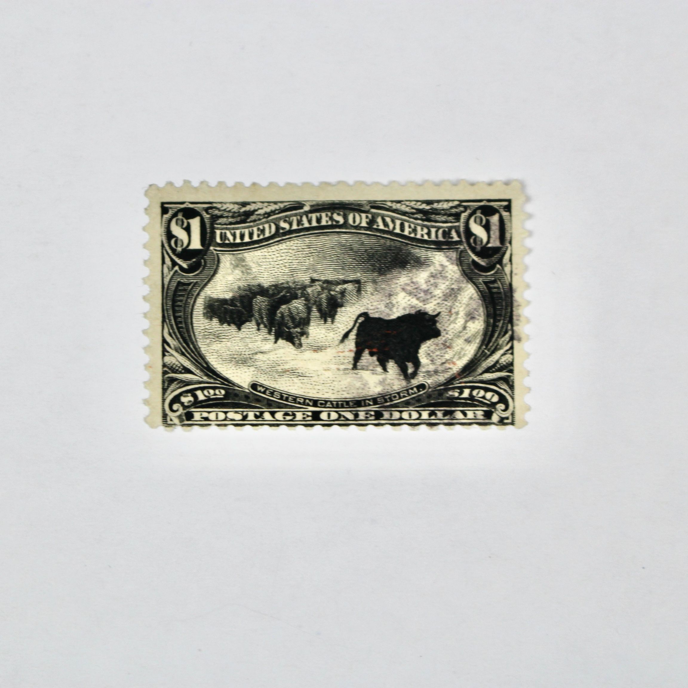 Scott 292 $1 Cattle in Snowstorm U.S. Postage Stamp, 1898