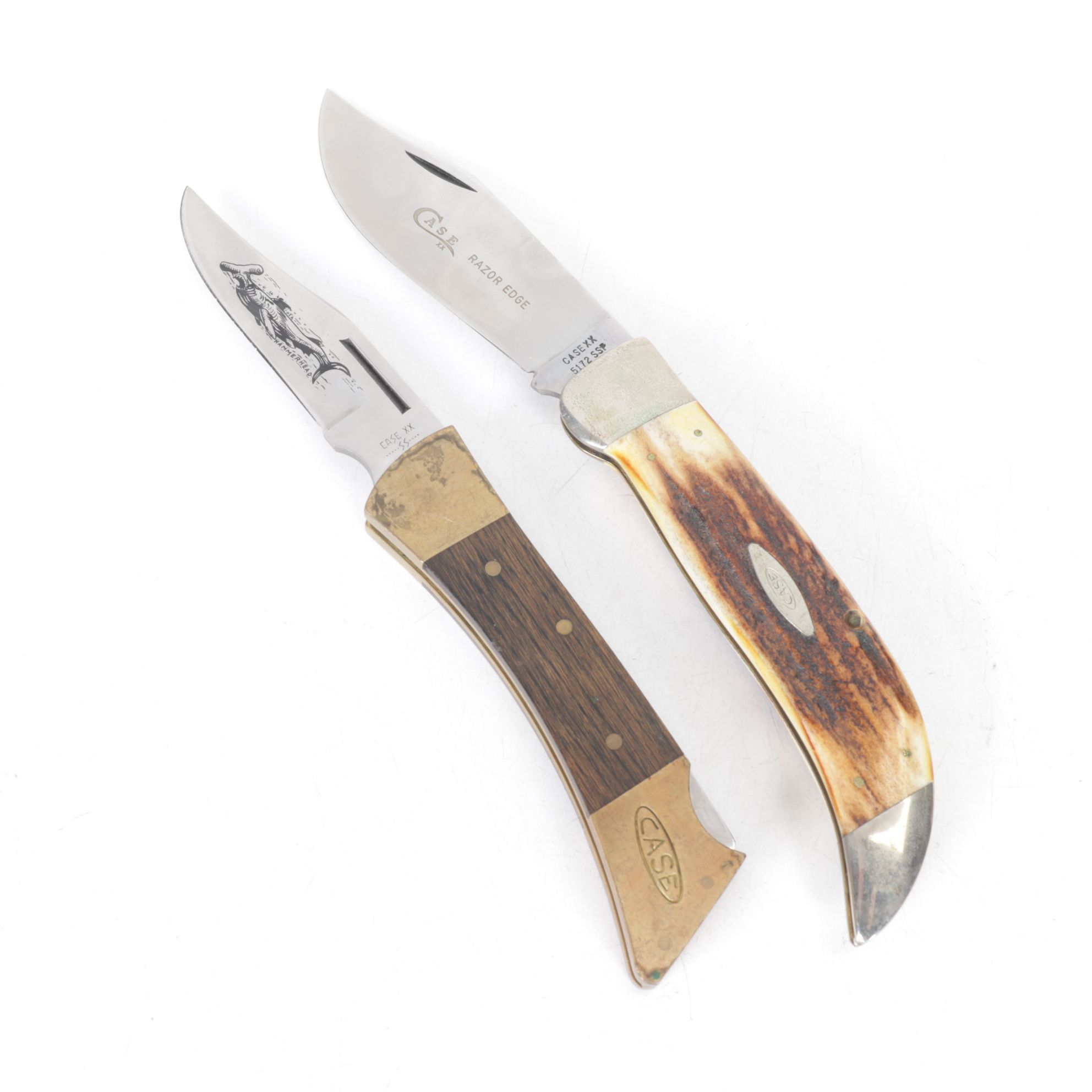 Case Hammerhead Lockback and Stag Bone Handle Folding Knives