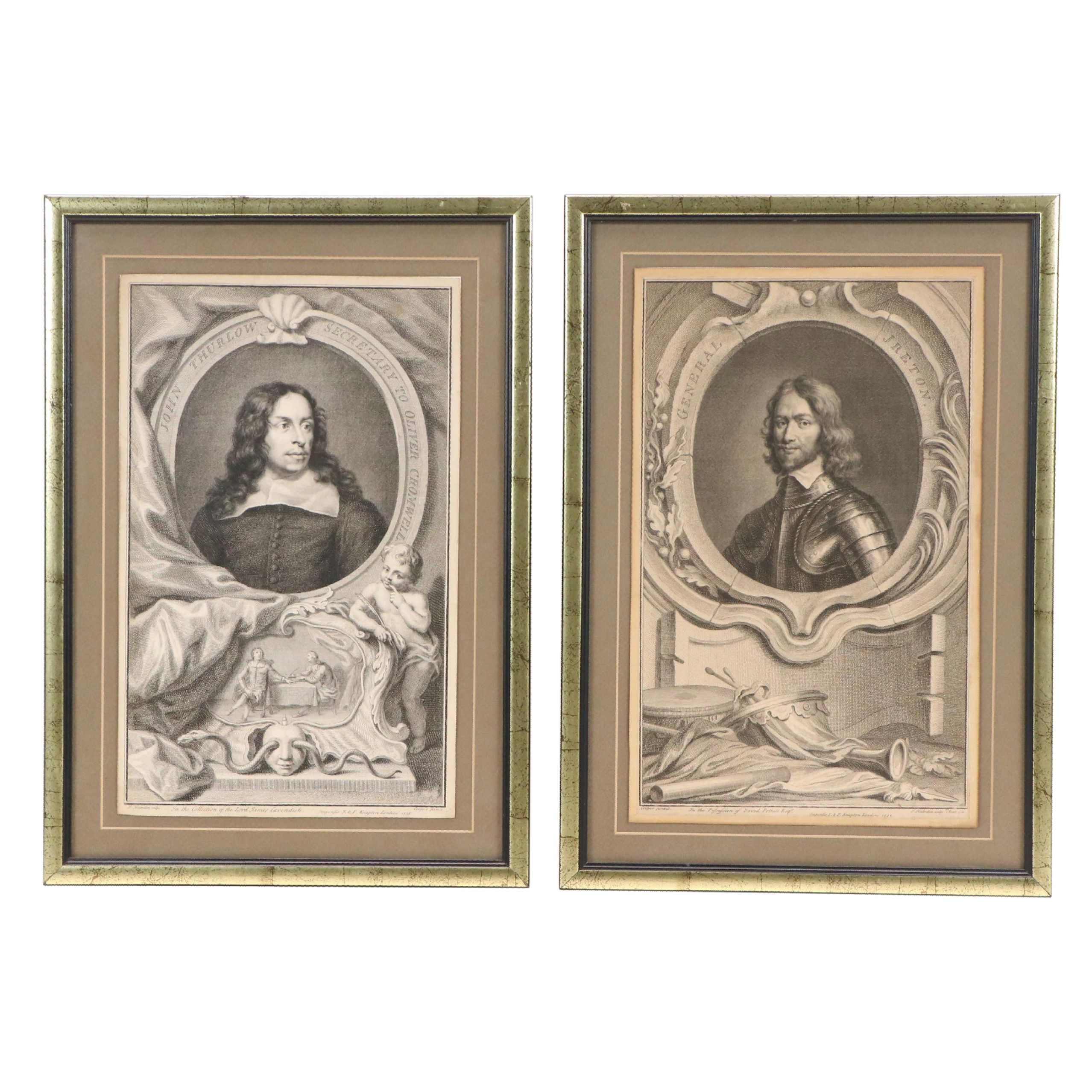 Antique Portrait Engravings of General Ireton, 1742, and John Thurloe, 1738