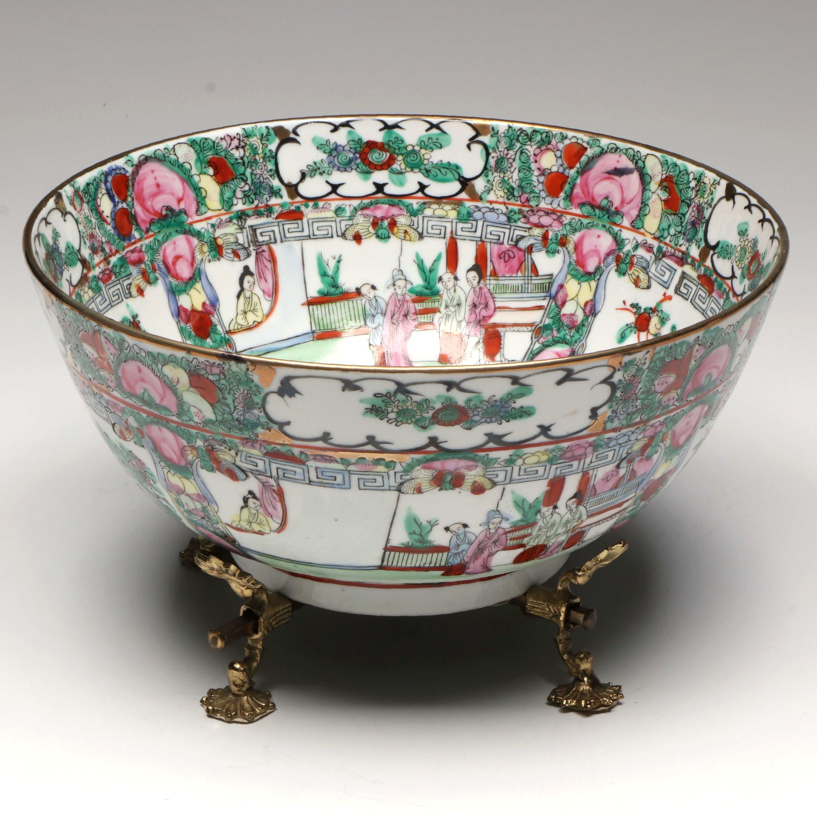 Famille Rose Porcelain Bowl with Metal Stand