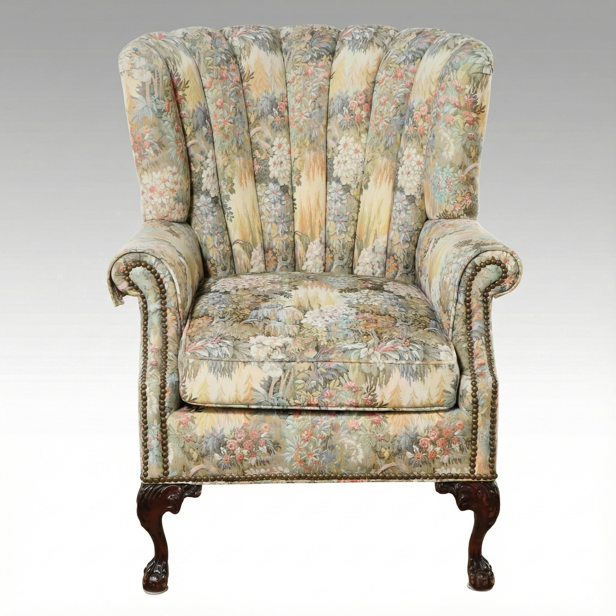 Art Deco Style Upholstered Fan-Back Armchair, Early to Mid-20th Century