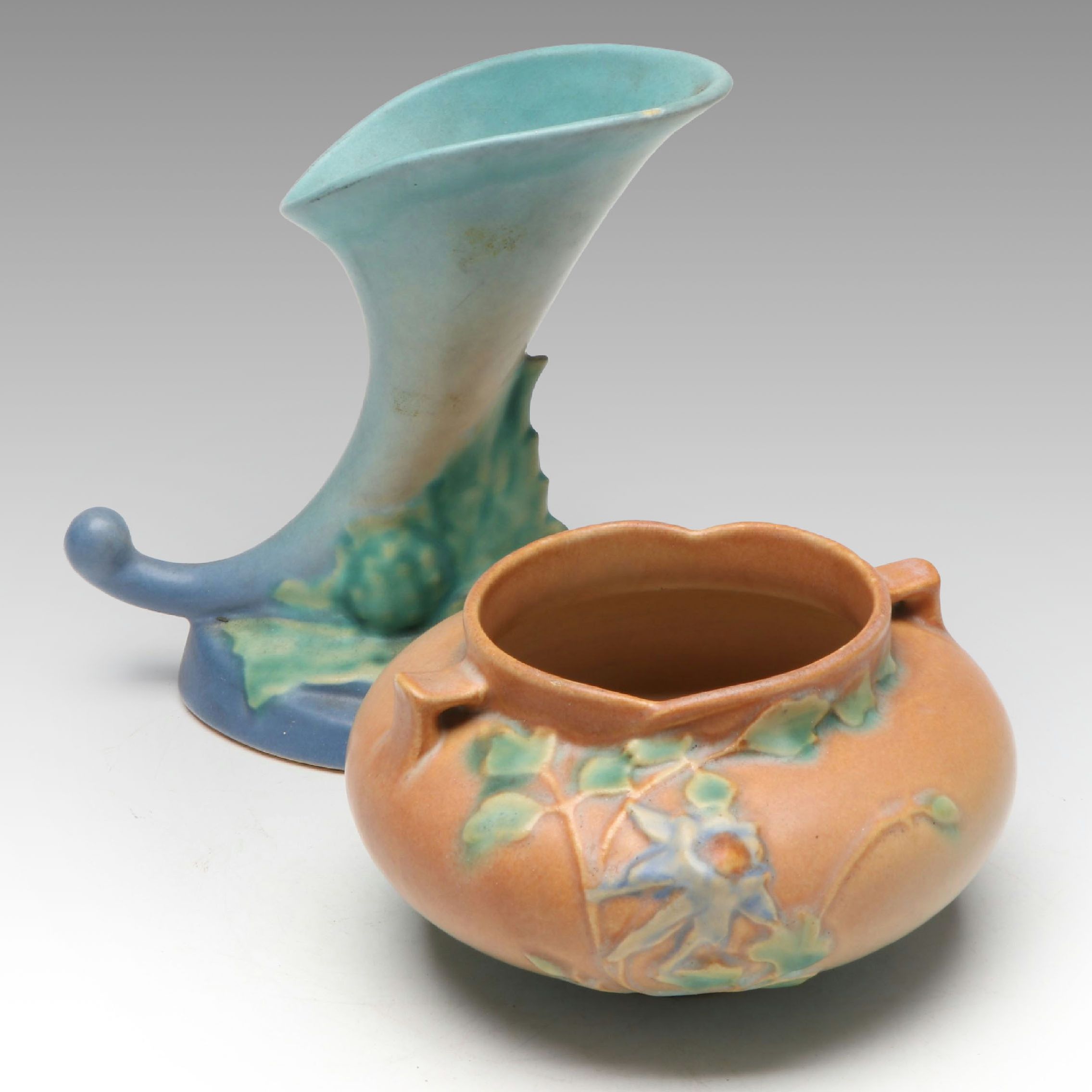 Roseville Pottery "Columbine" Planter with Cornucopia Vase