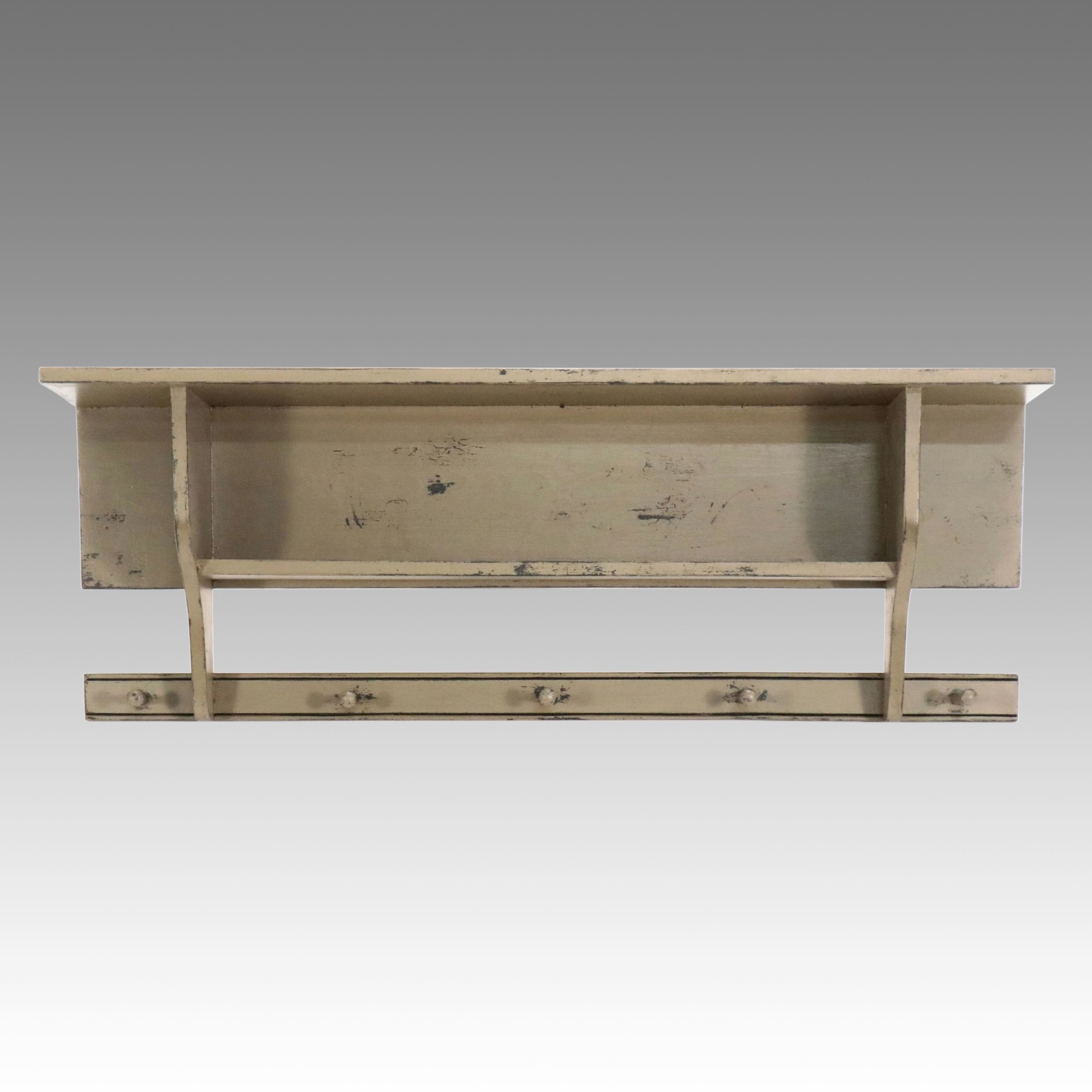 American Primitive Style Hand-Painted Coat Rack With Shelf