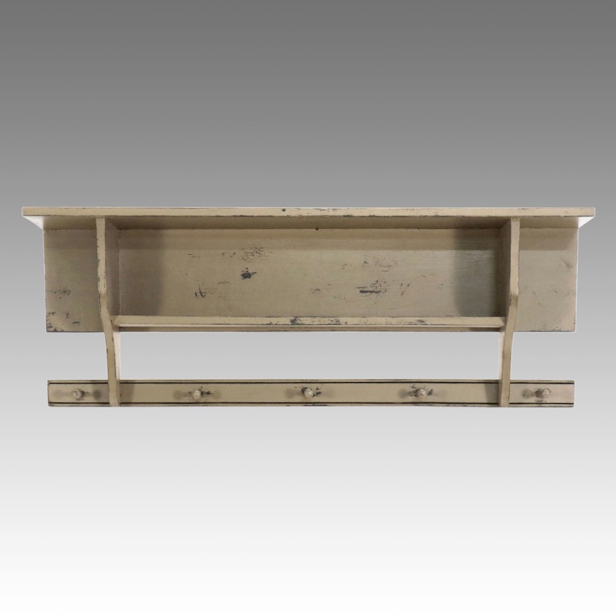 American Primitive Style Hand-Painted Coat Rack With Shelf | EBTH