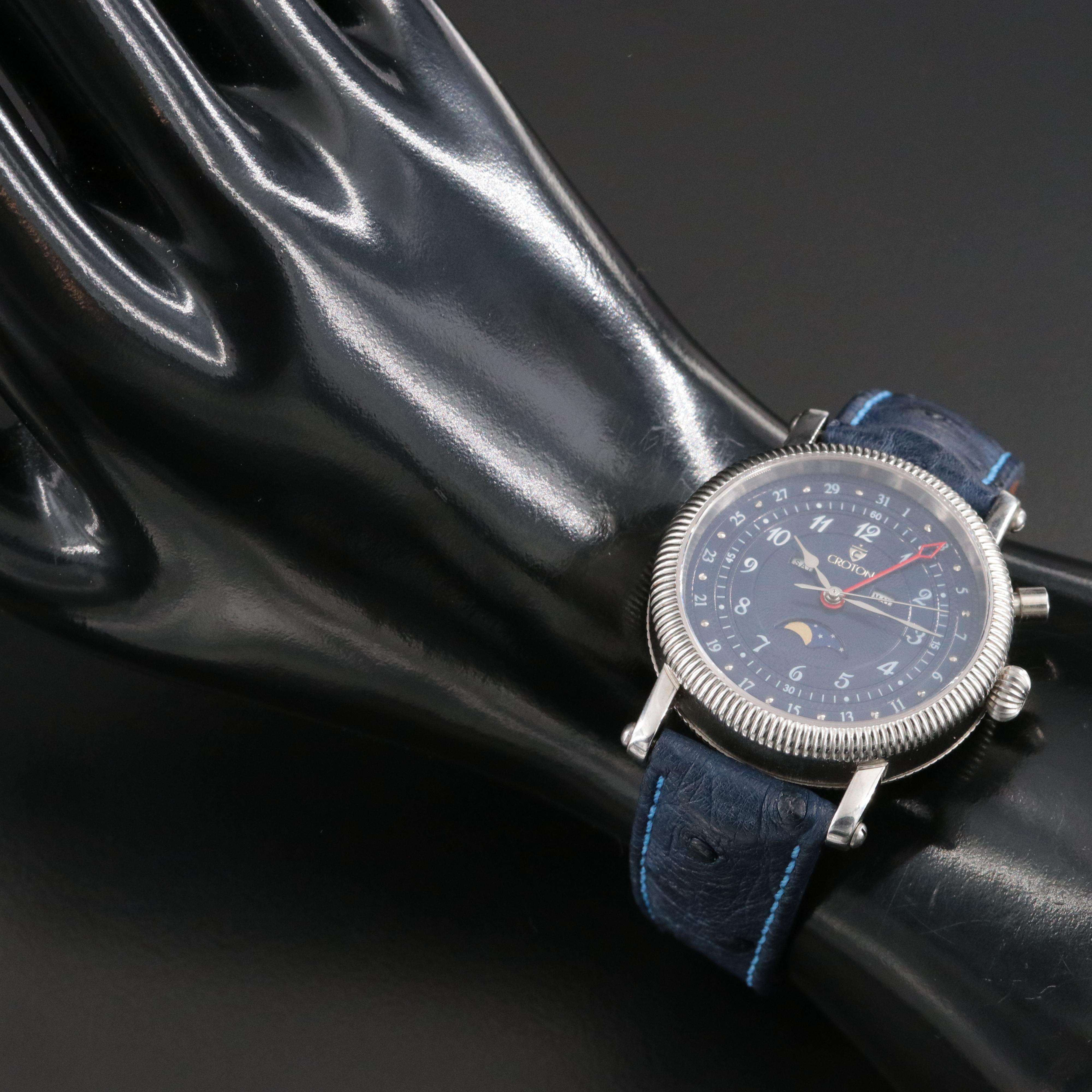 Croton Triple Calendar Moon Phase Dial Stainless Steel Watch