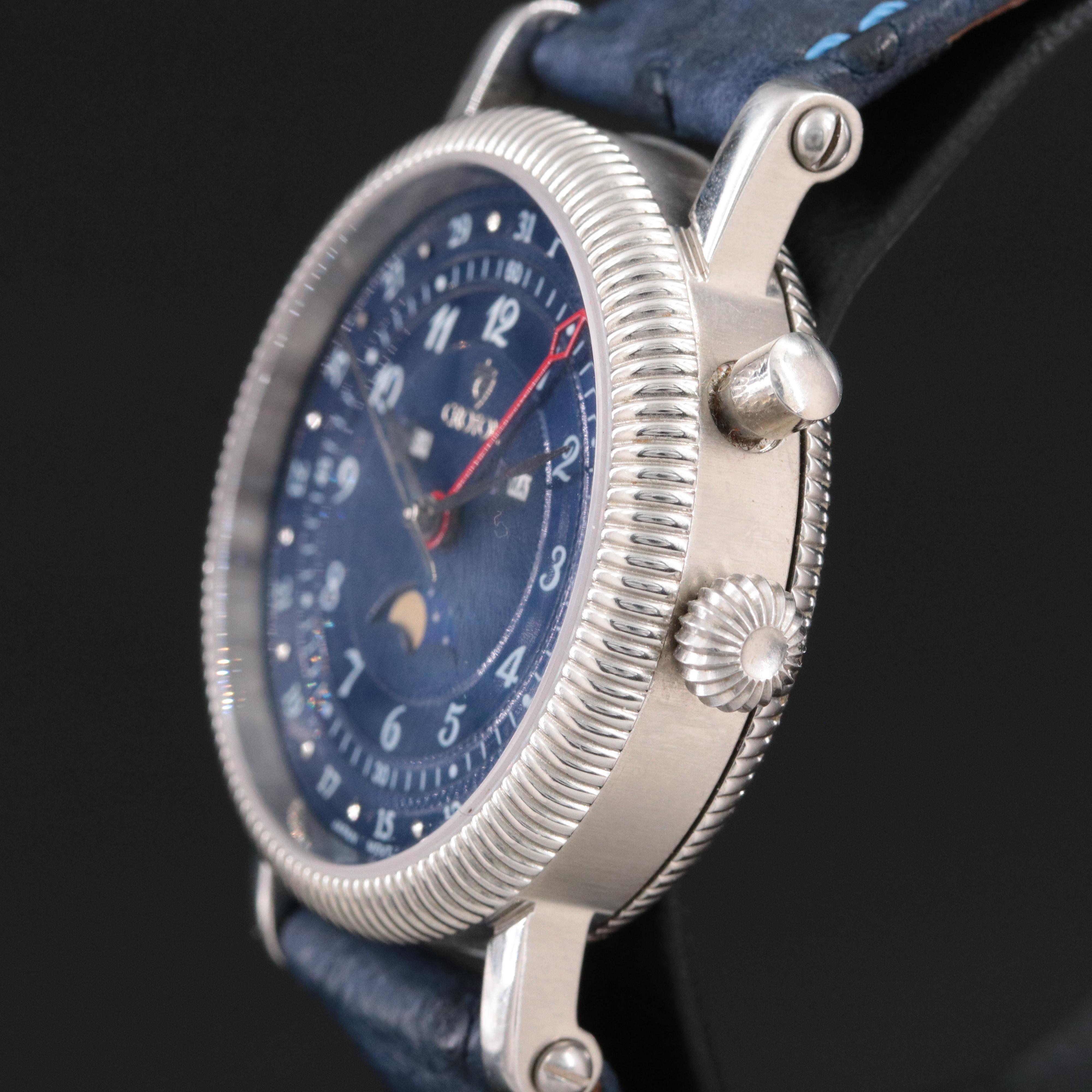 Croton Triple Calendar Moon Phase Dial Stainless Steel Watch