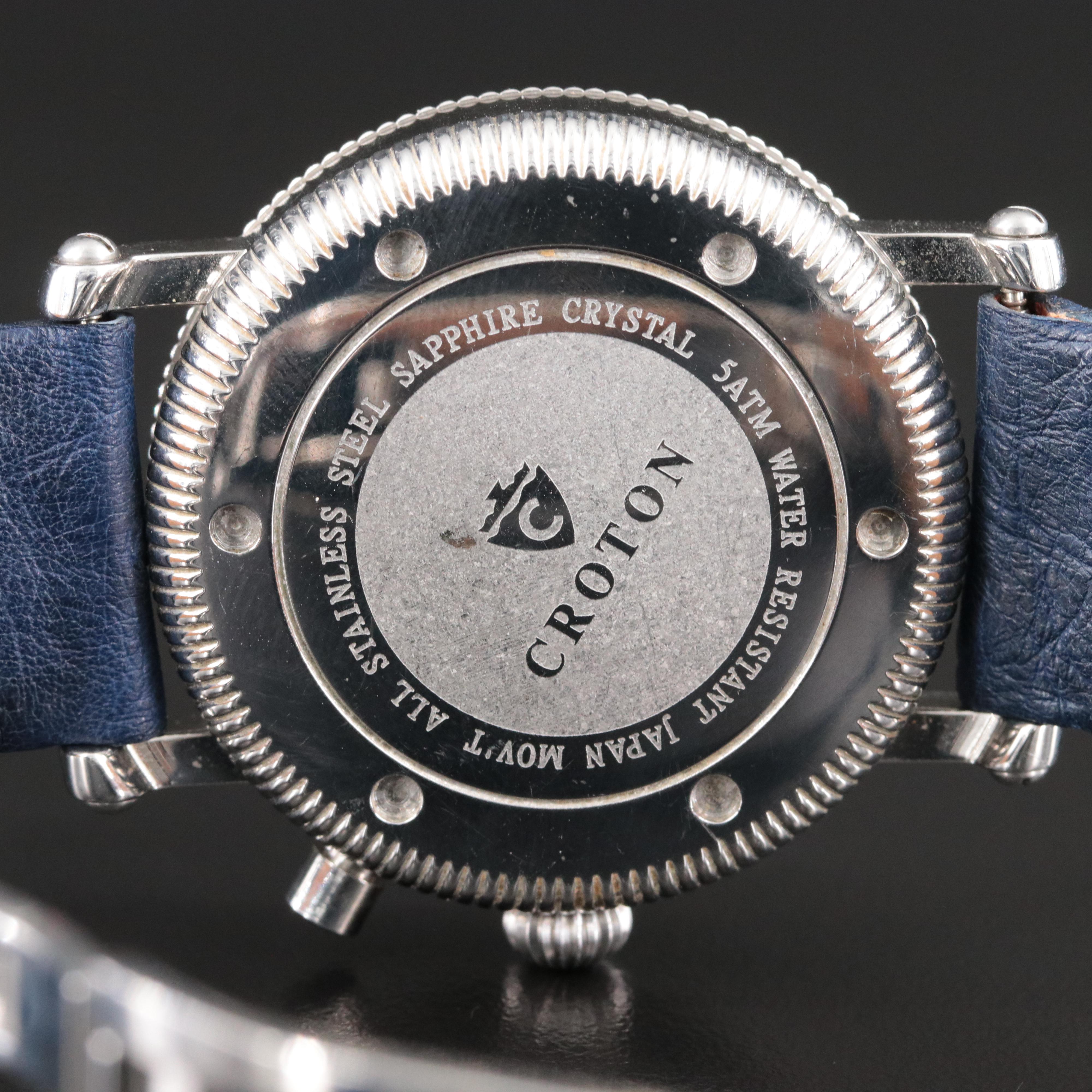 Croton Triple Calendar Moon Phase Dial Stainless Steel Watch