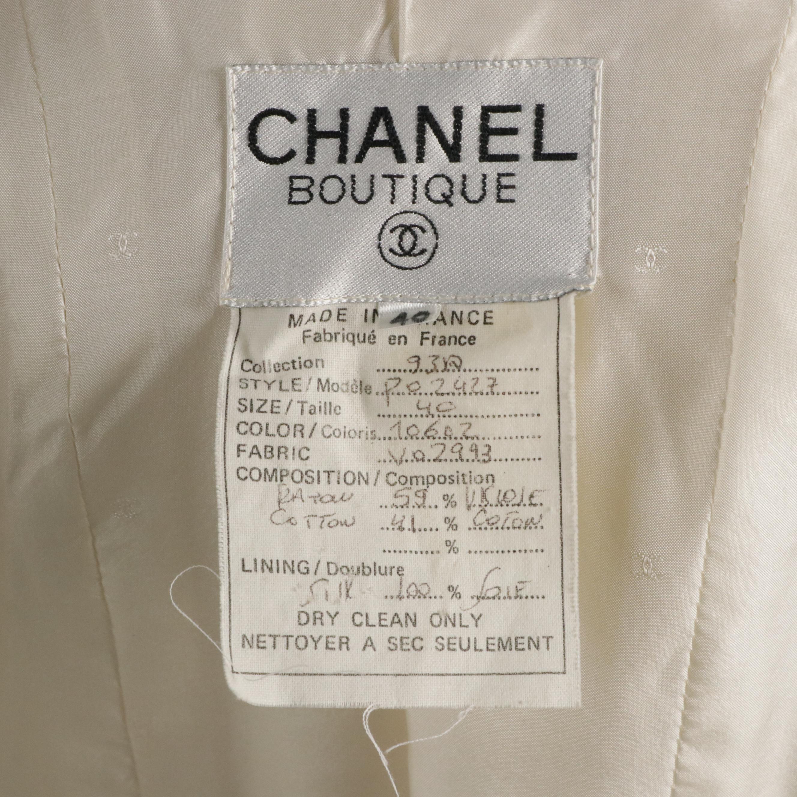 Vintage Chanel Boutique 93A Mini Dress in Ivory Velvet, Fall 1993 Collection