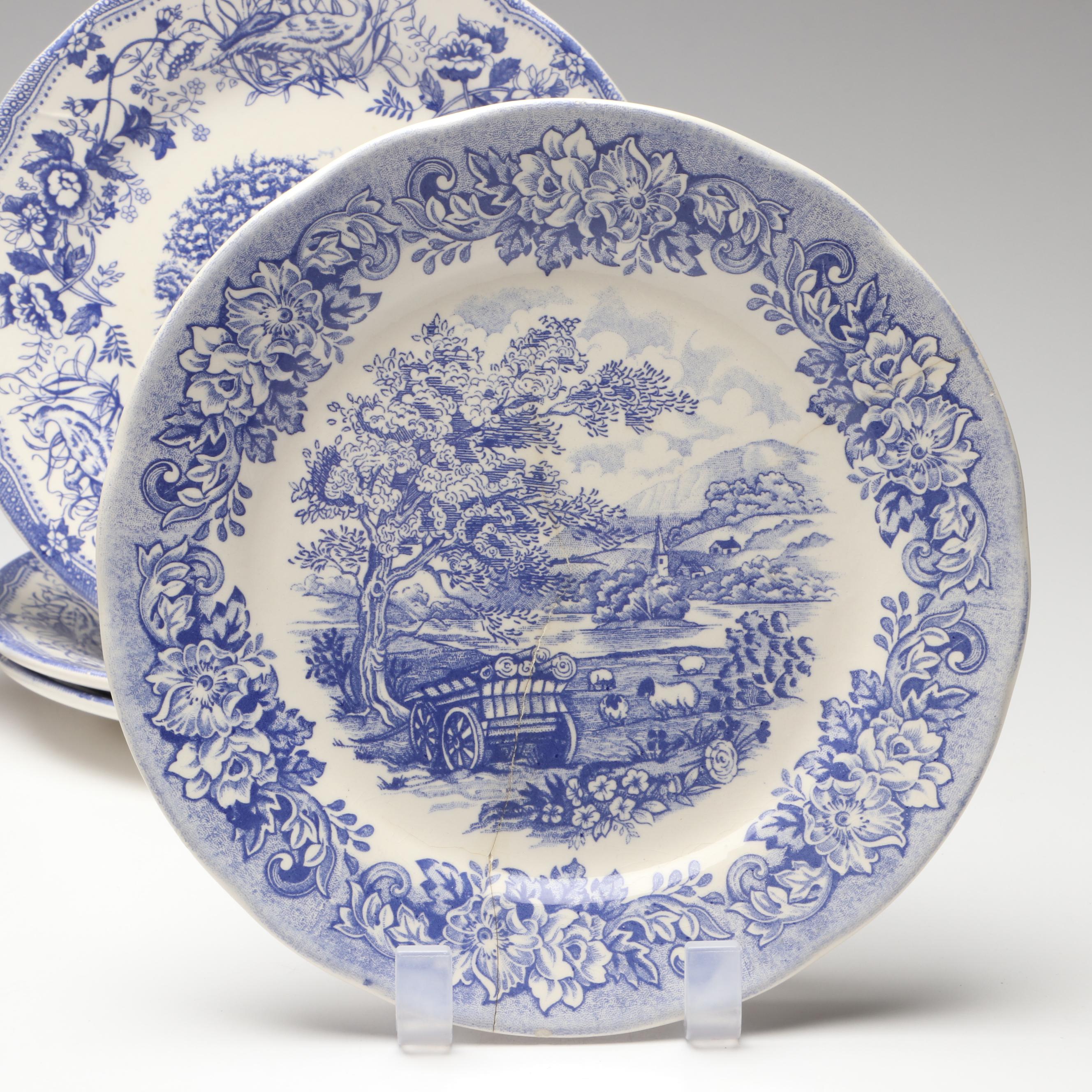 Italian Blue and White Scenic Ironstone Transferware Plates