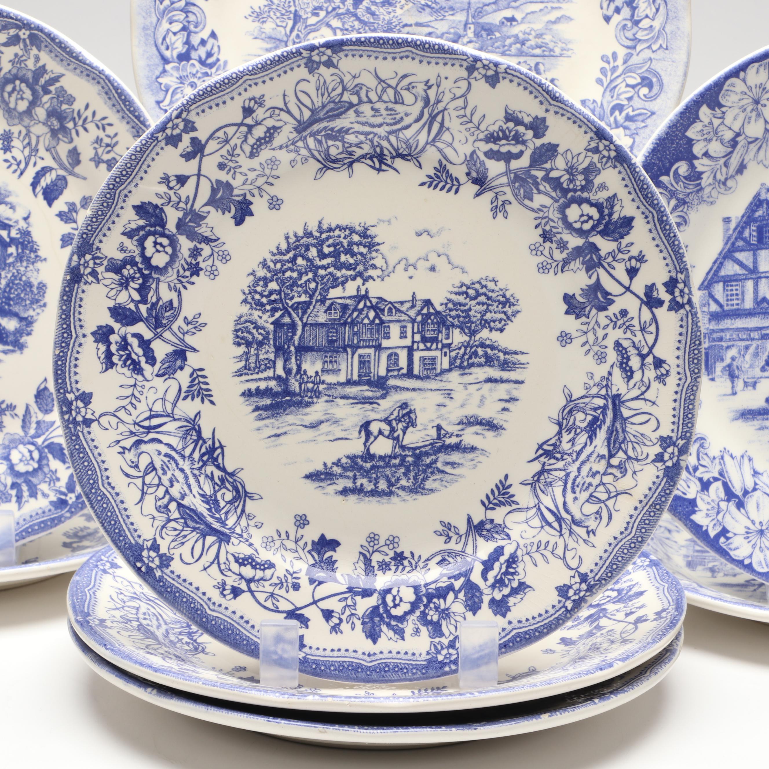 Italian Blue and White Scenic Ironstone Transferware Plates