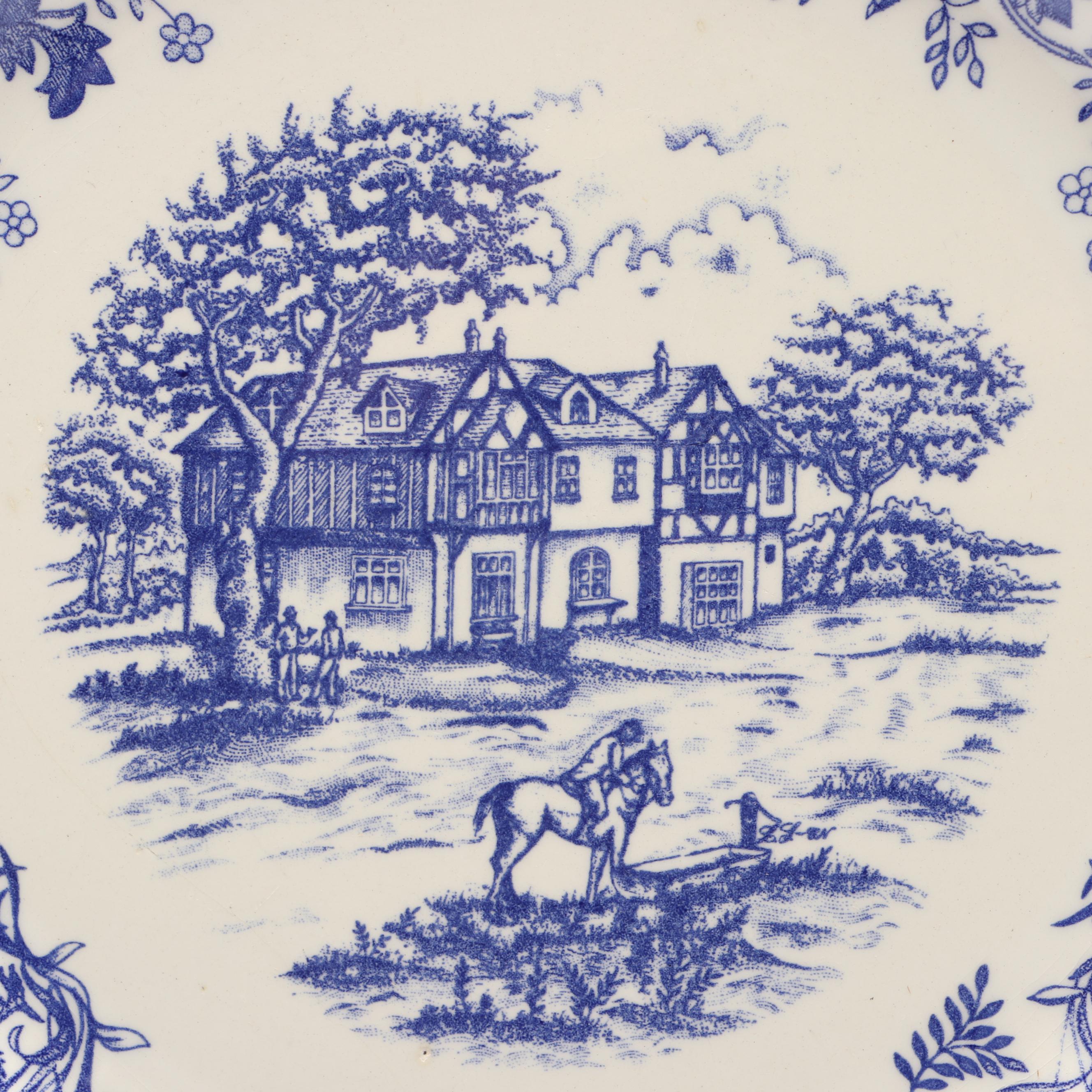 Italian Blue and White Scenic Ironstone Transferware Plates