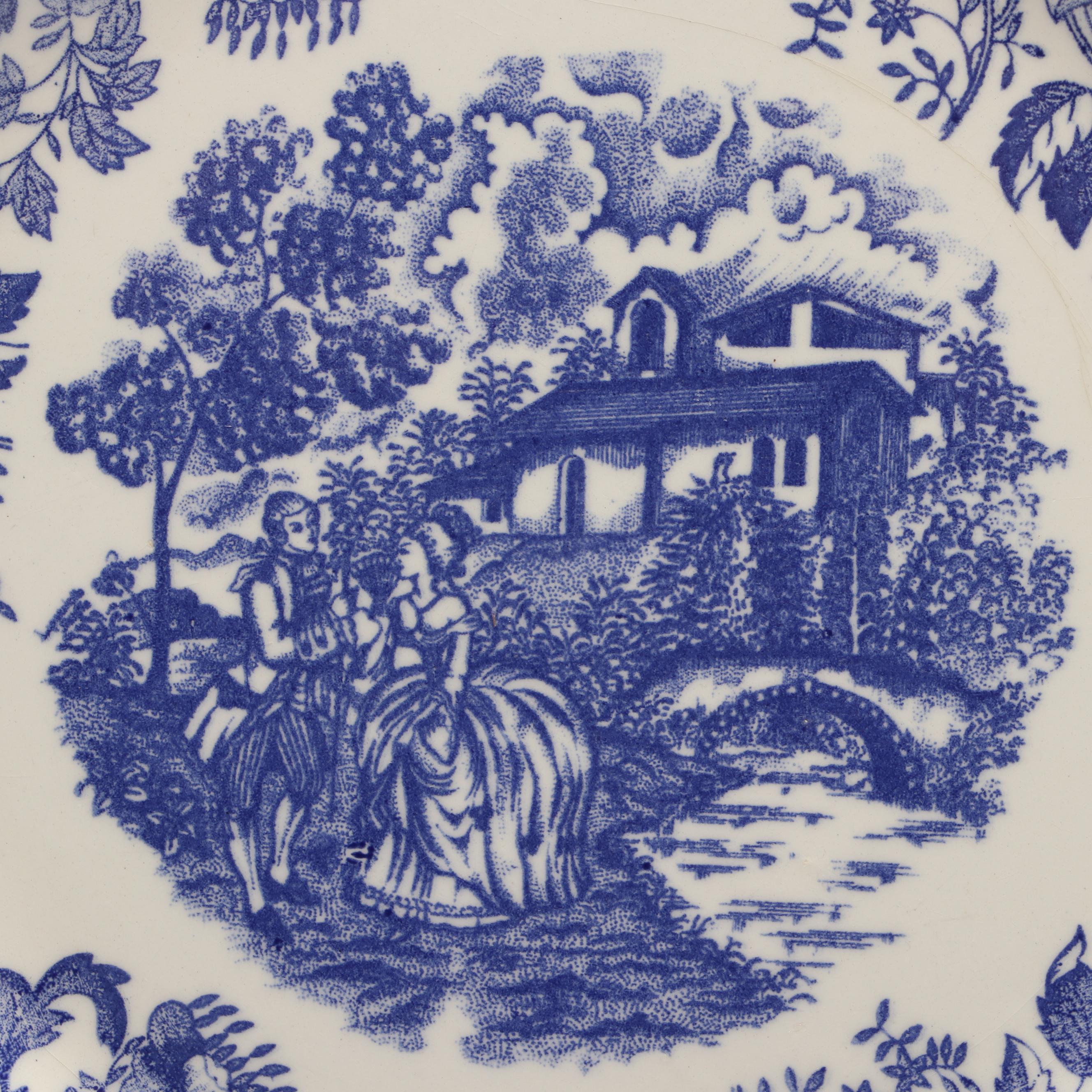 Italian Blue and White Scenic Ironstone Transferware Plates