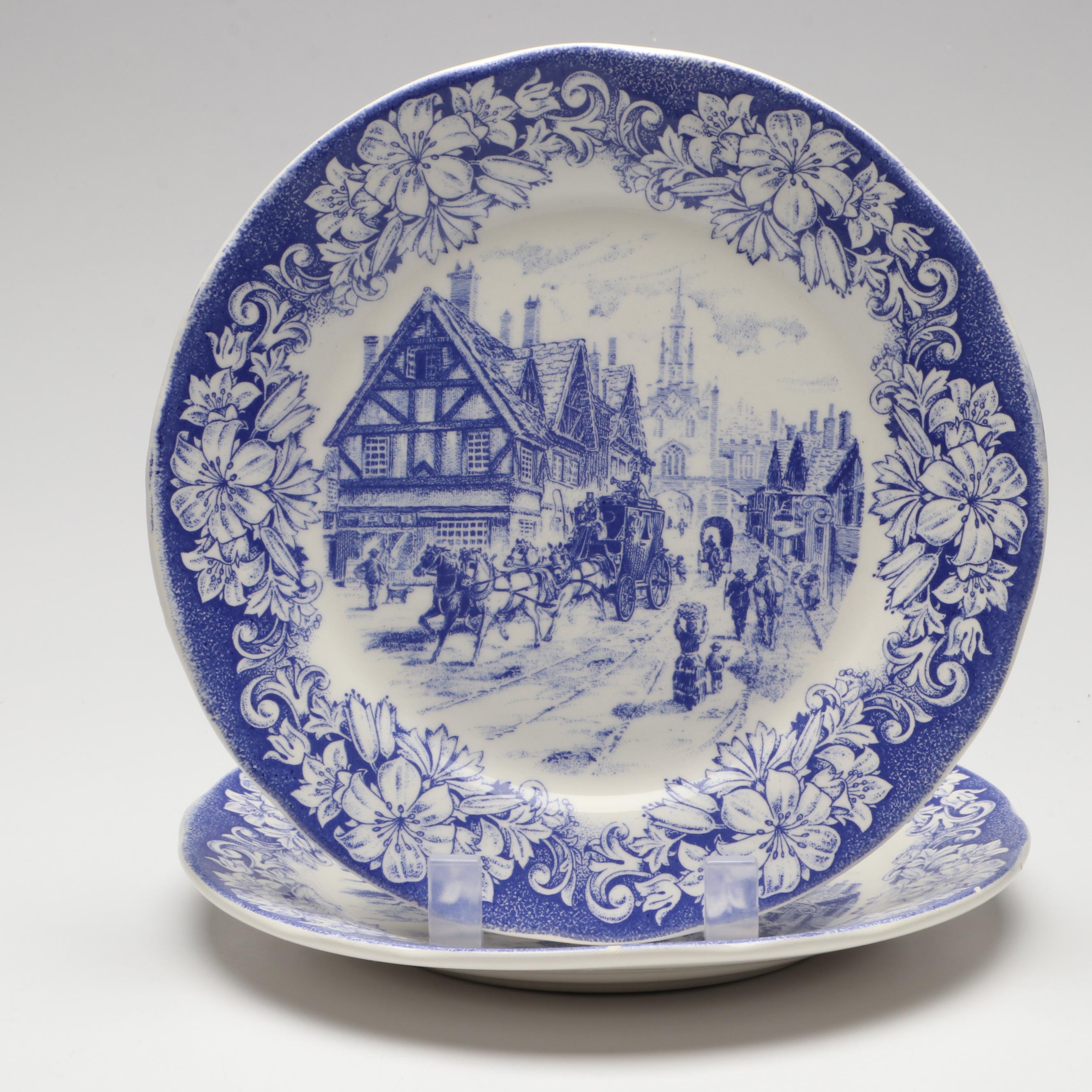 Italian Blue and White Scenic Ironstone Transferware Plates