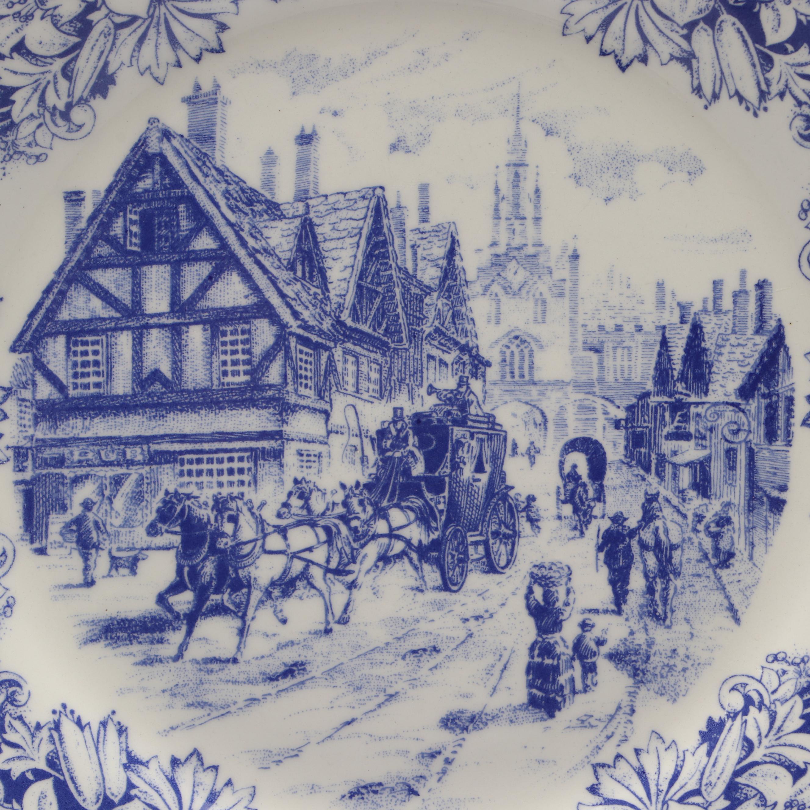 Italian Blue and White Scenic Ironstone Transferware Plates