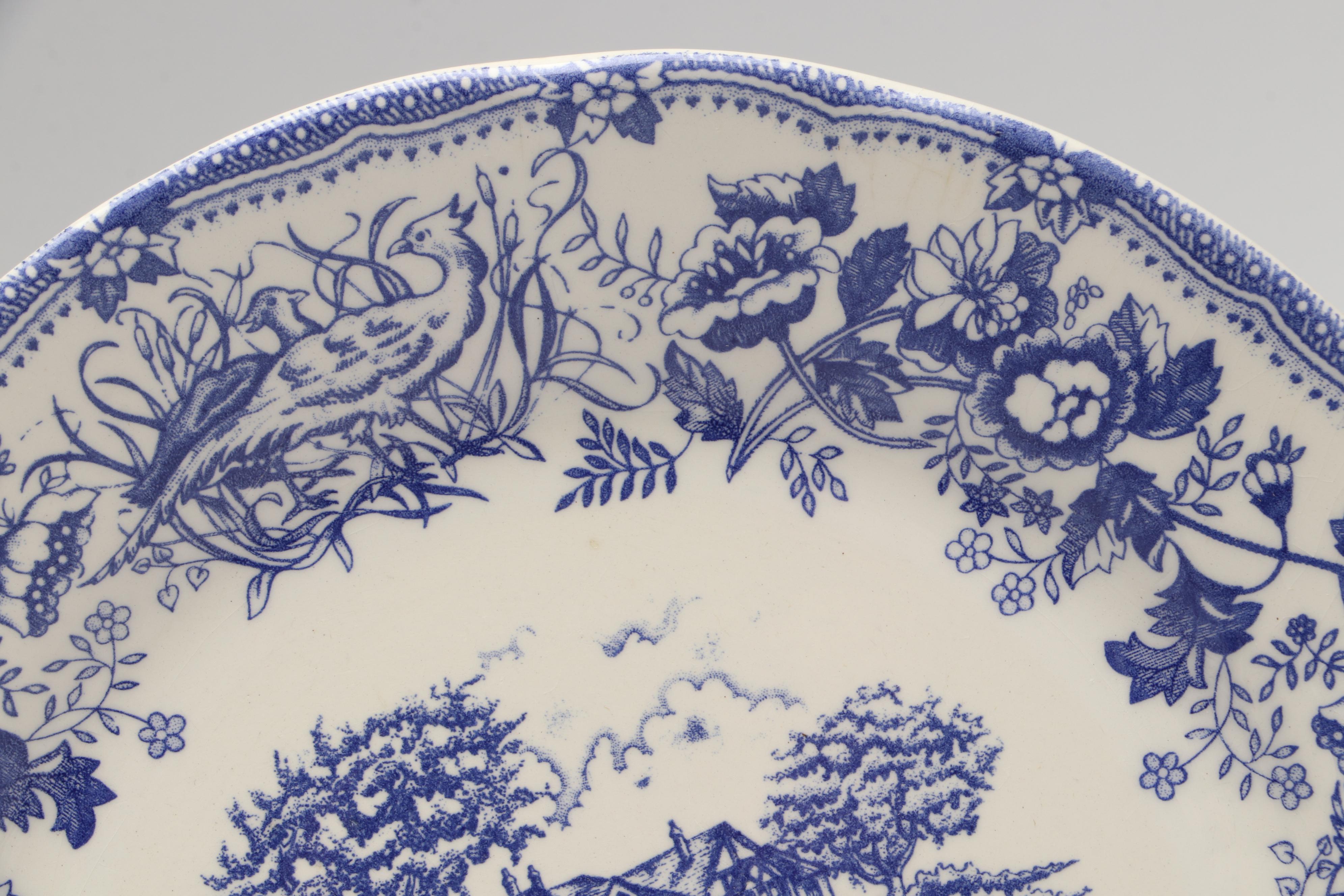 Italian Blue and White Scenic Ironstone Transferware Plates