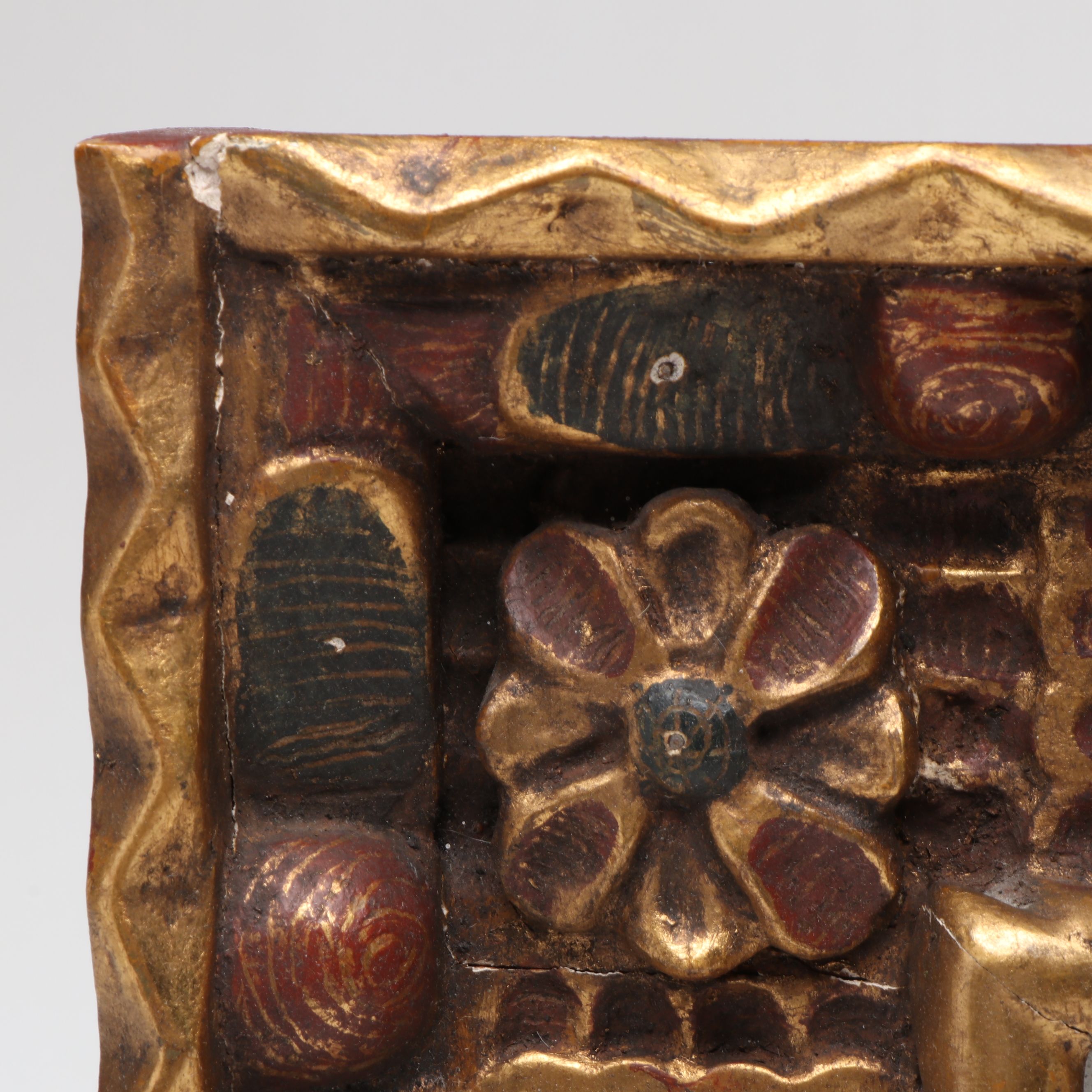 Hand-Carved Folk Art Giltwood Framed Mirror