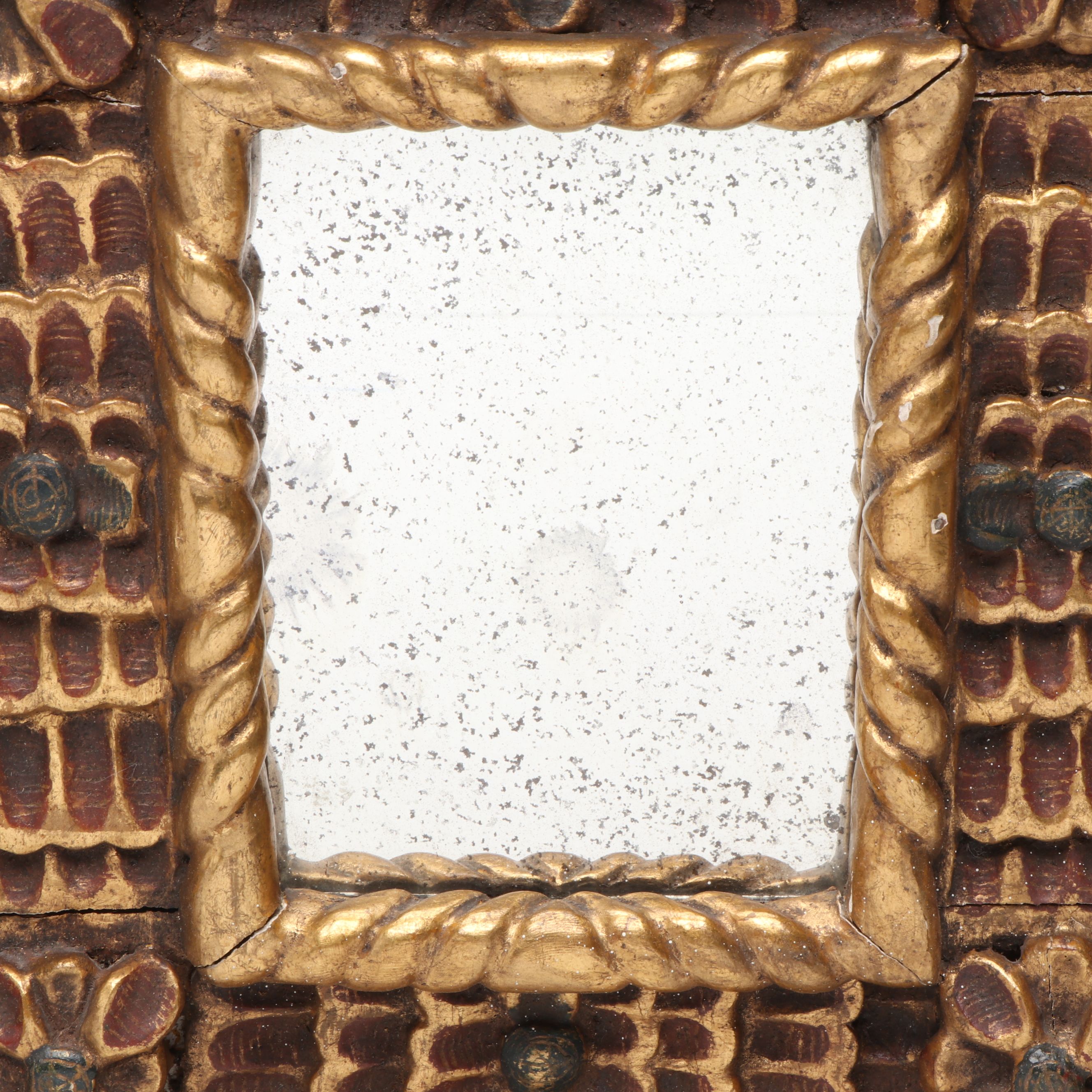 Hand-Carved Folk Art Giltwood Framed Mirror