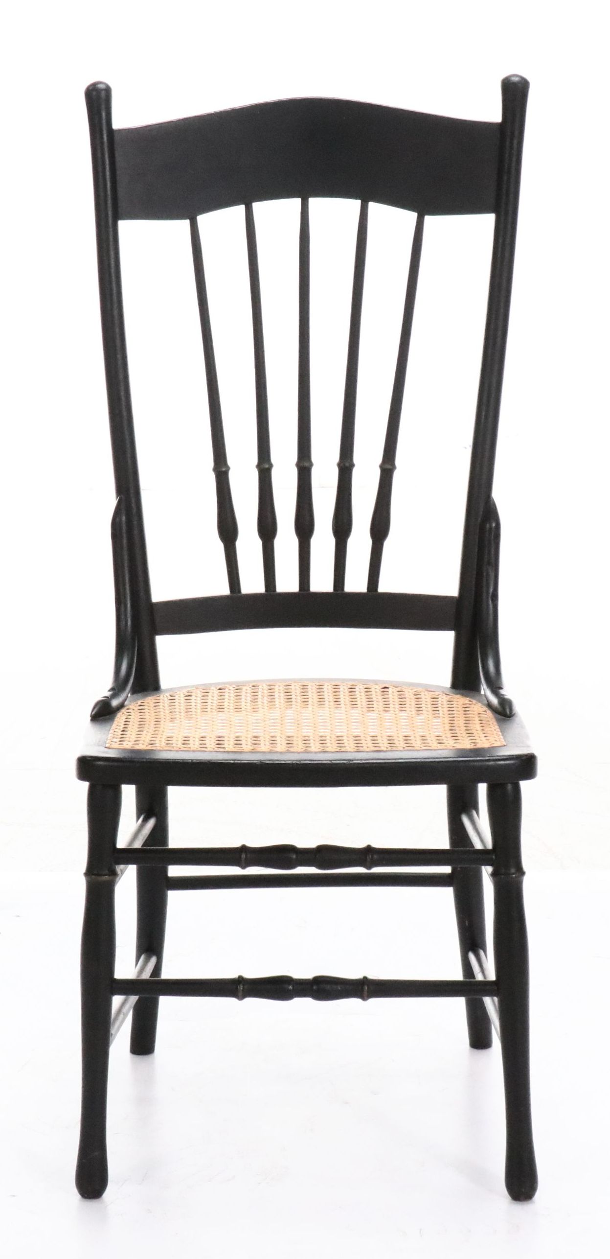 Painted Black Side Chair with Caned Seat