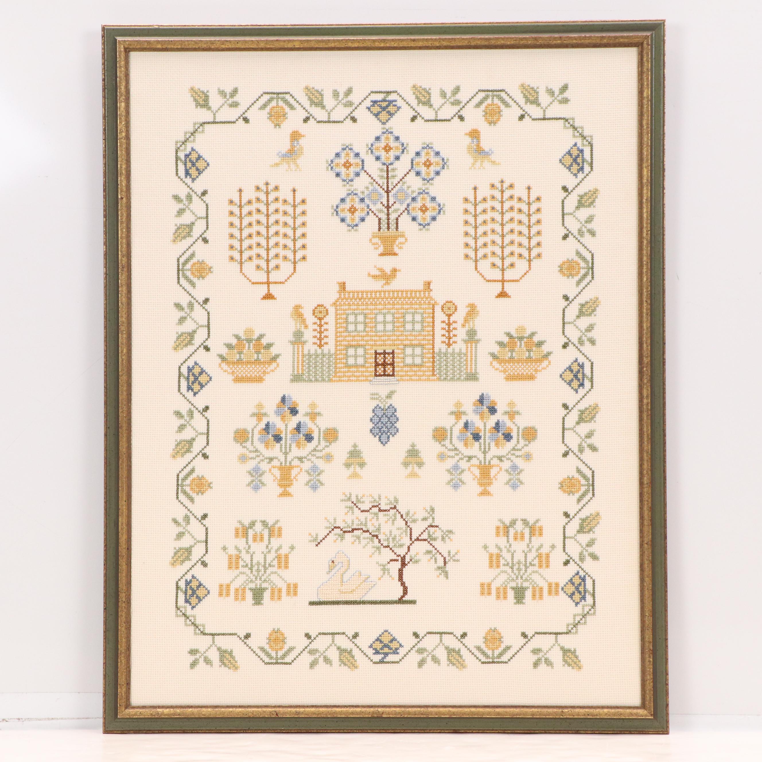 Cross Stitch and Embroidered Felt Decorative Textiles, Mid-20th Century