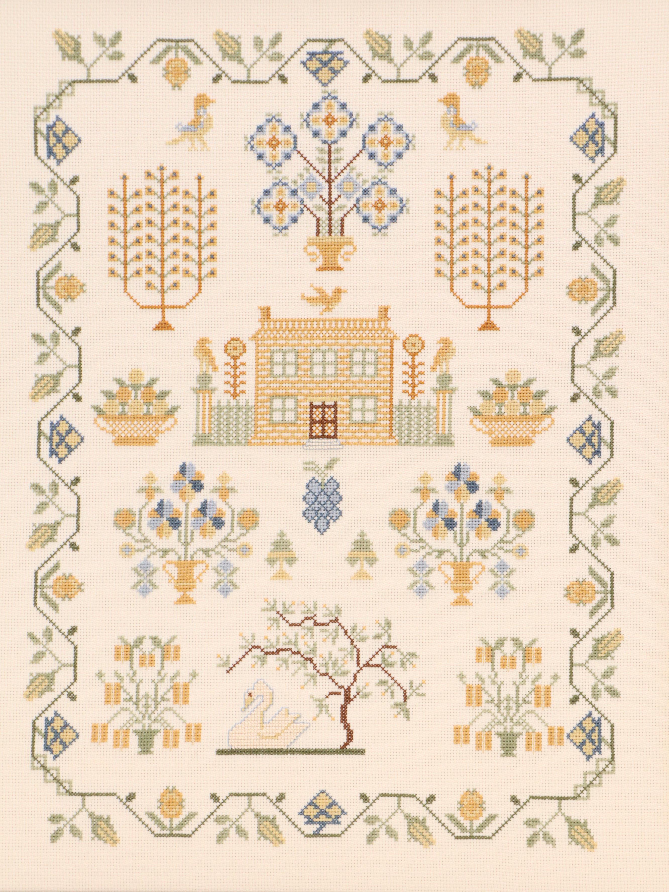 Cross Stitch and Embroidered Felt Decorative Textiles, Mid-20th Century