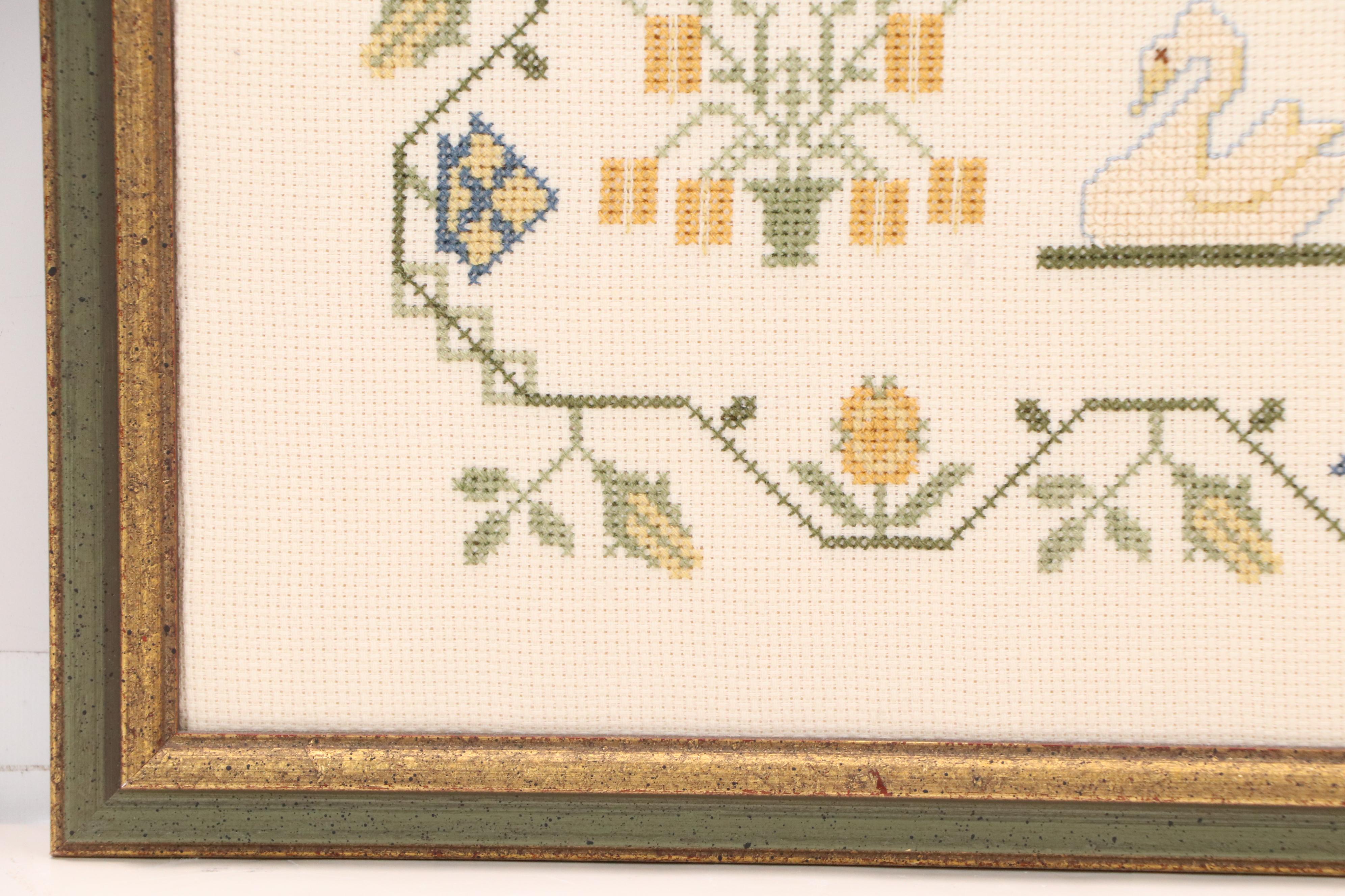 Cross Stitch and Embroidered Felt Decorative Textiles, Mid-20th Century