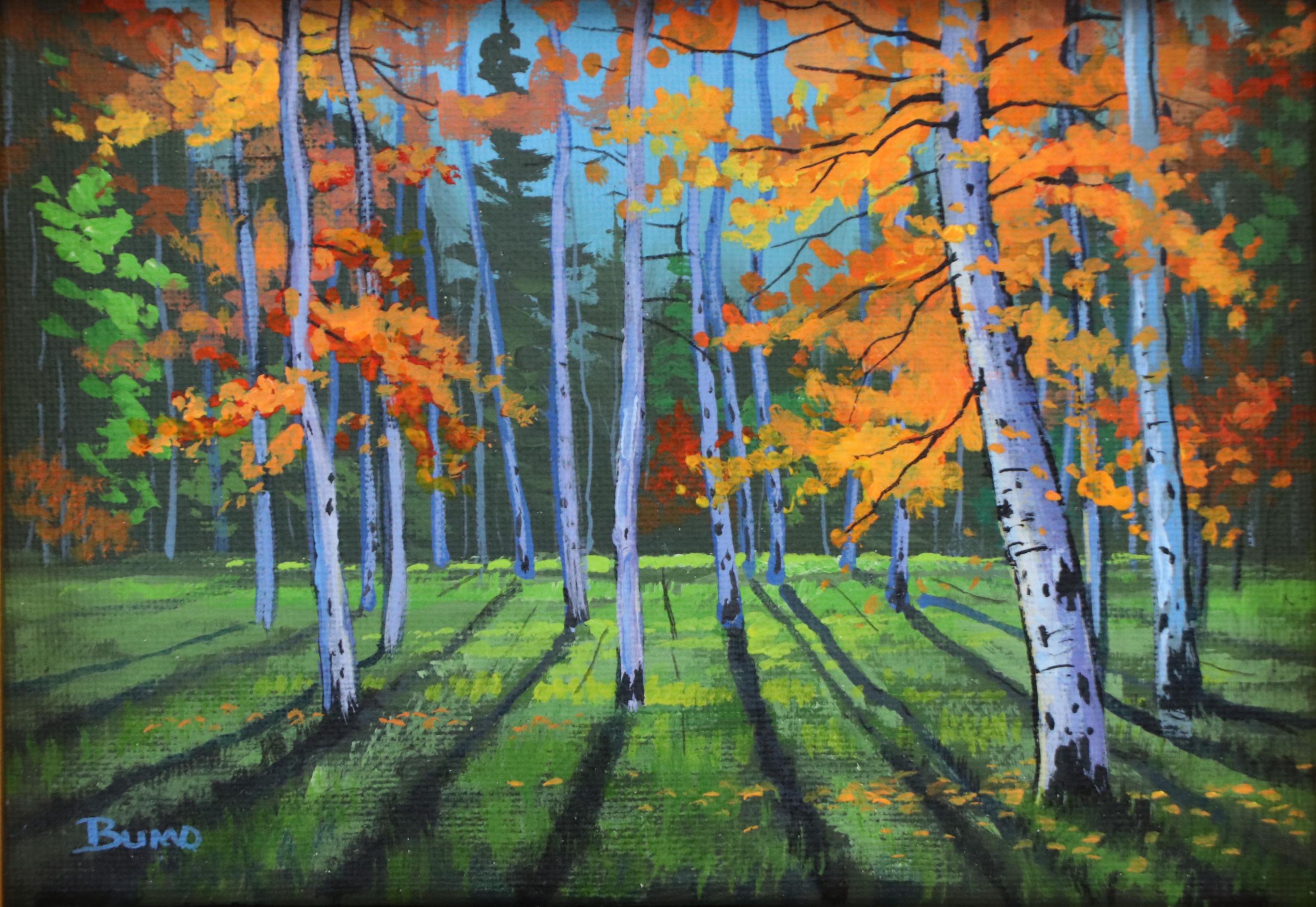 Douglas "Bumo" Johnpeer Acrylic Wooded Landscape Painting