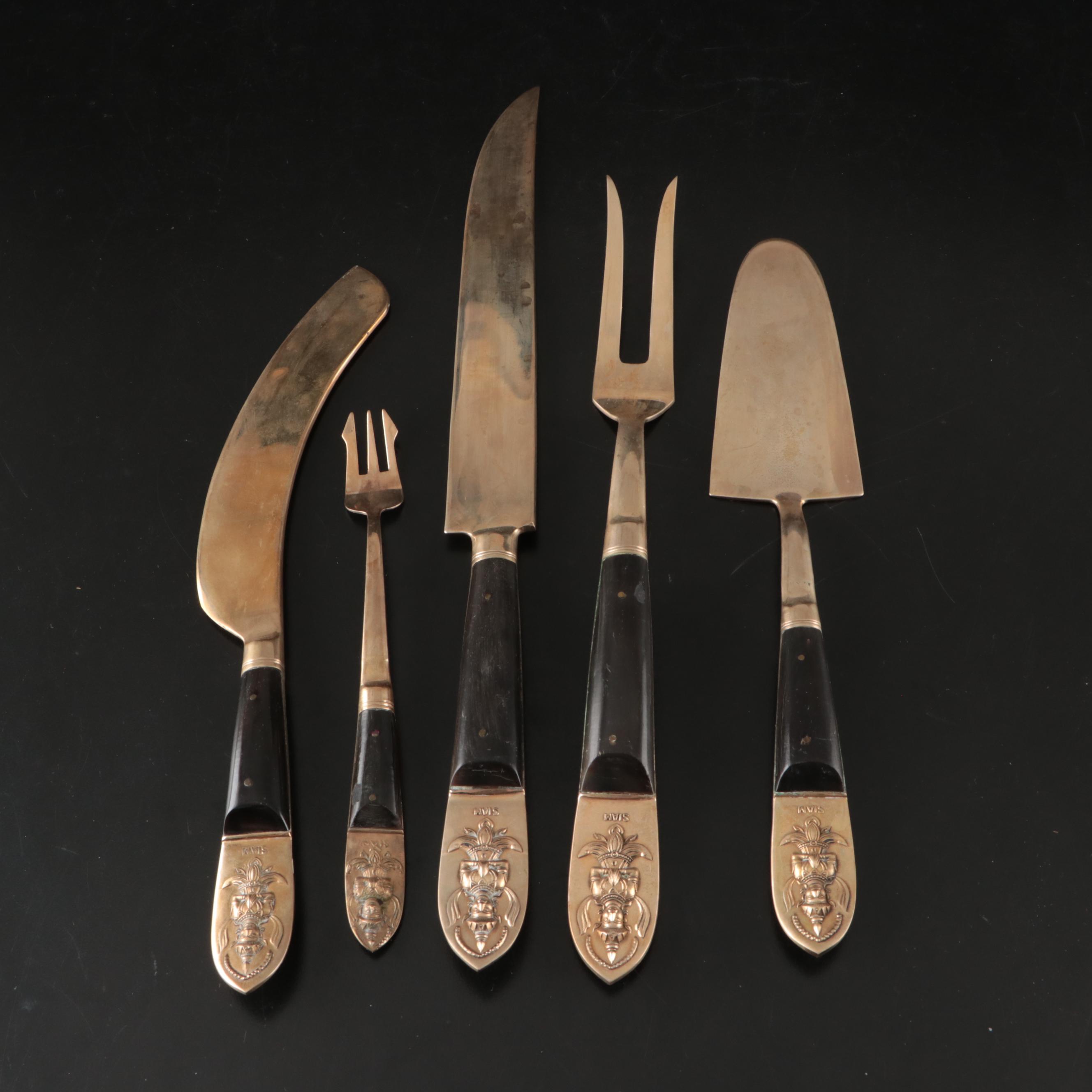 Thai Wood and Resin Handled Brass Flatware