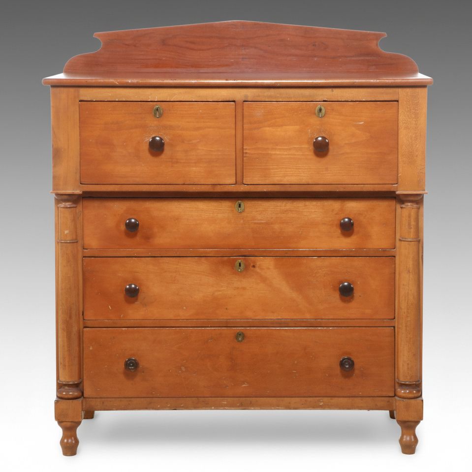 Empire Style Pine and Hardwood Chest of Drawers, Late 19th to Early 20th Century