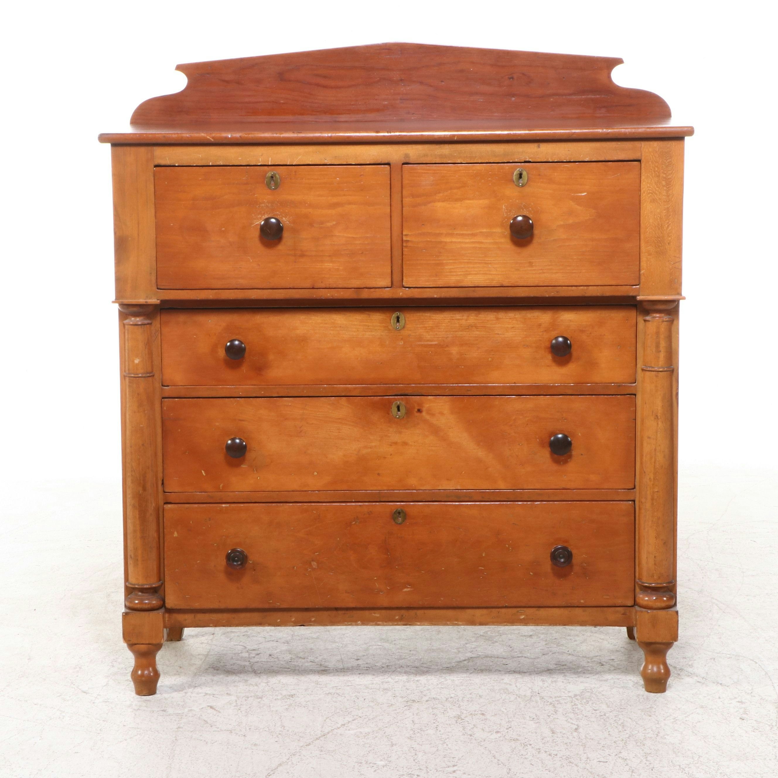 Empire Style Pine and Hardwood Chest of Drawers, Late 19th to Early 20th Century