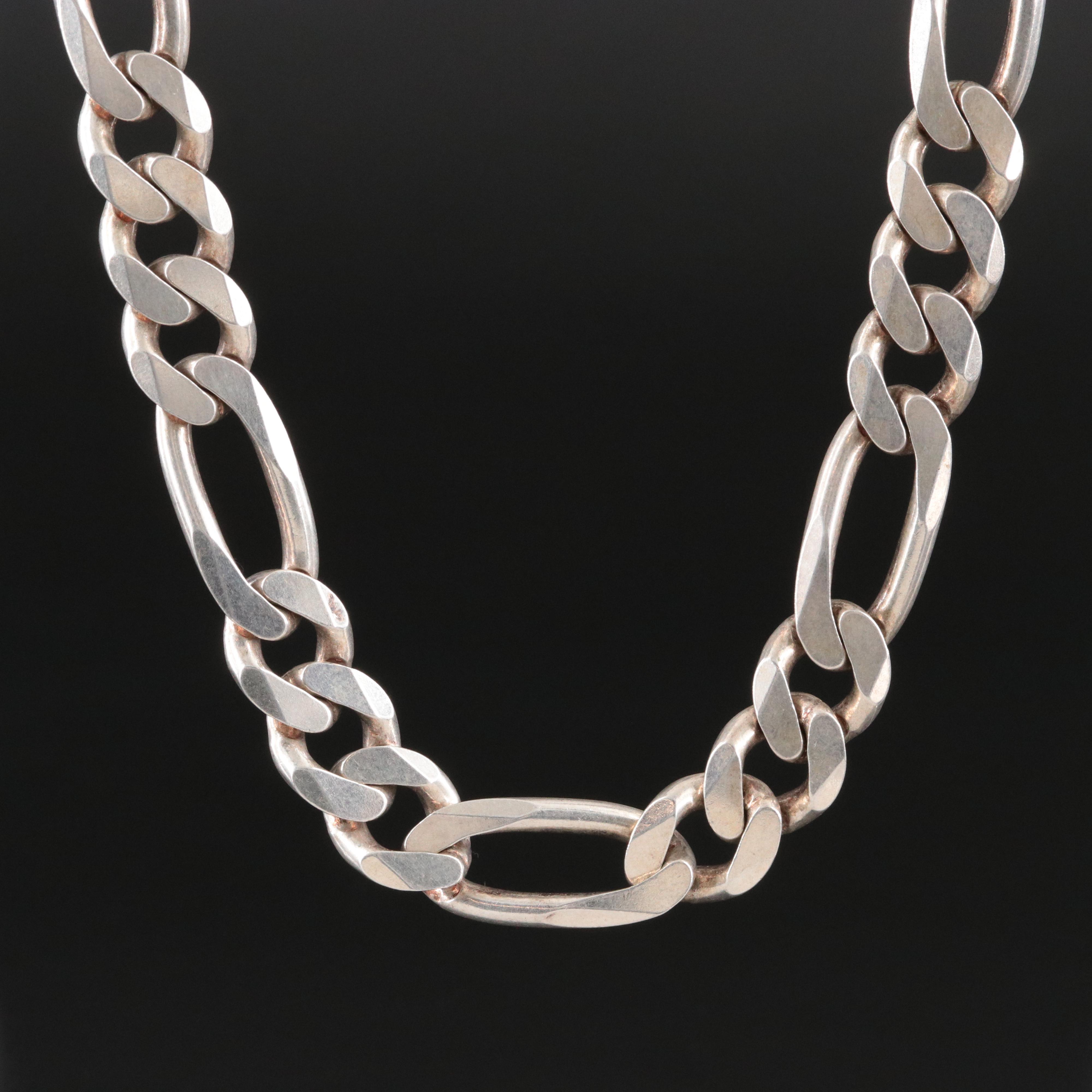 Sterling Figaro Chain Necklace
